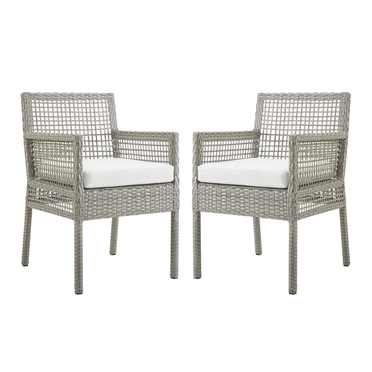 Aura Dining Armchair Outdoor Patio Wicker Rattan Set Of 2 - Gray White