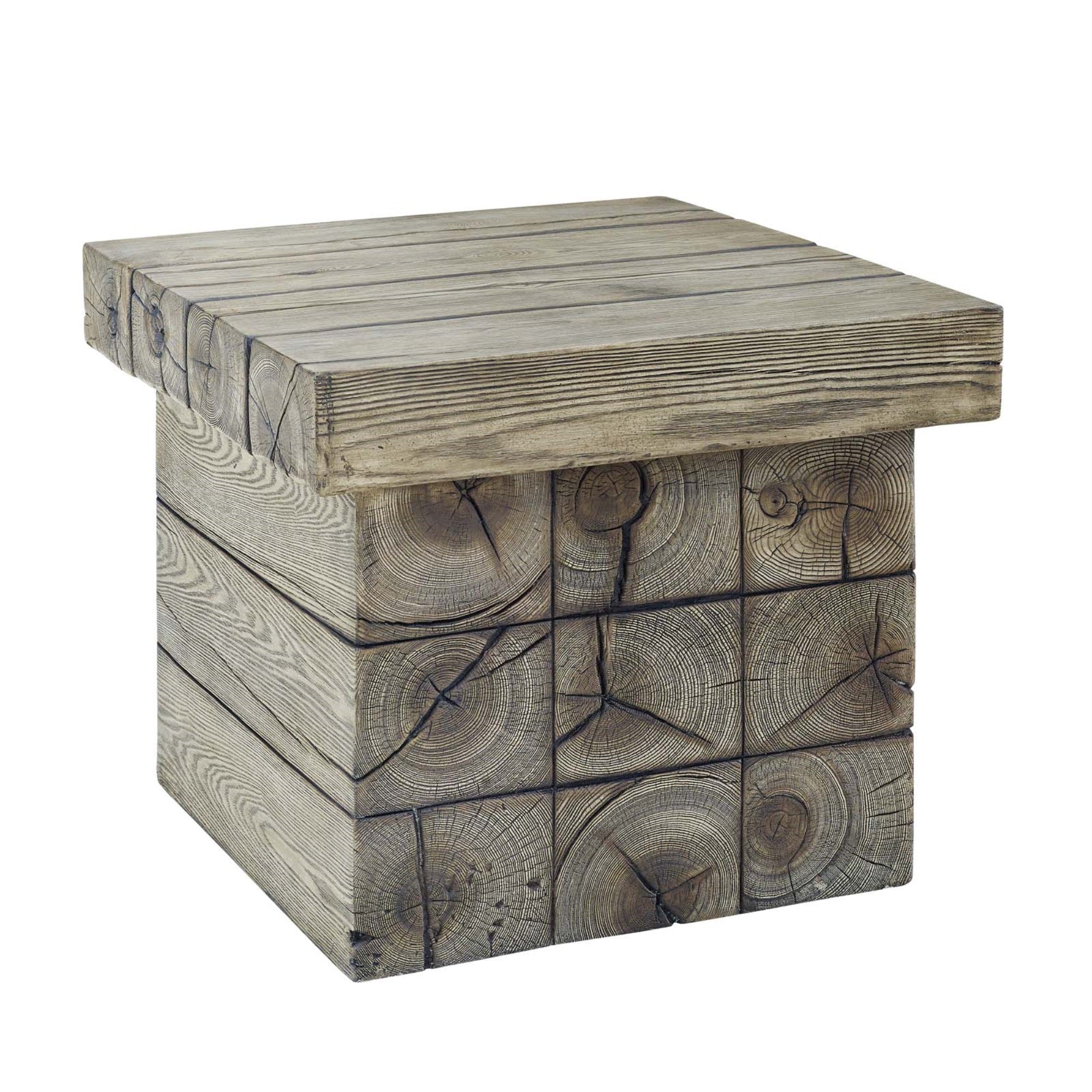 Manteo Outdoor Patio Side End Table - Driftwood Finish, Durable Magnesium Oxide, Rustic Coastal Design, Non-Marking Foot Caps. Perfect For Lakeside Or Cabin Settings.