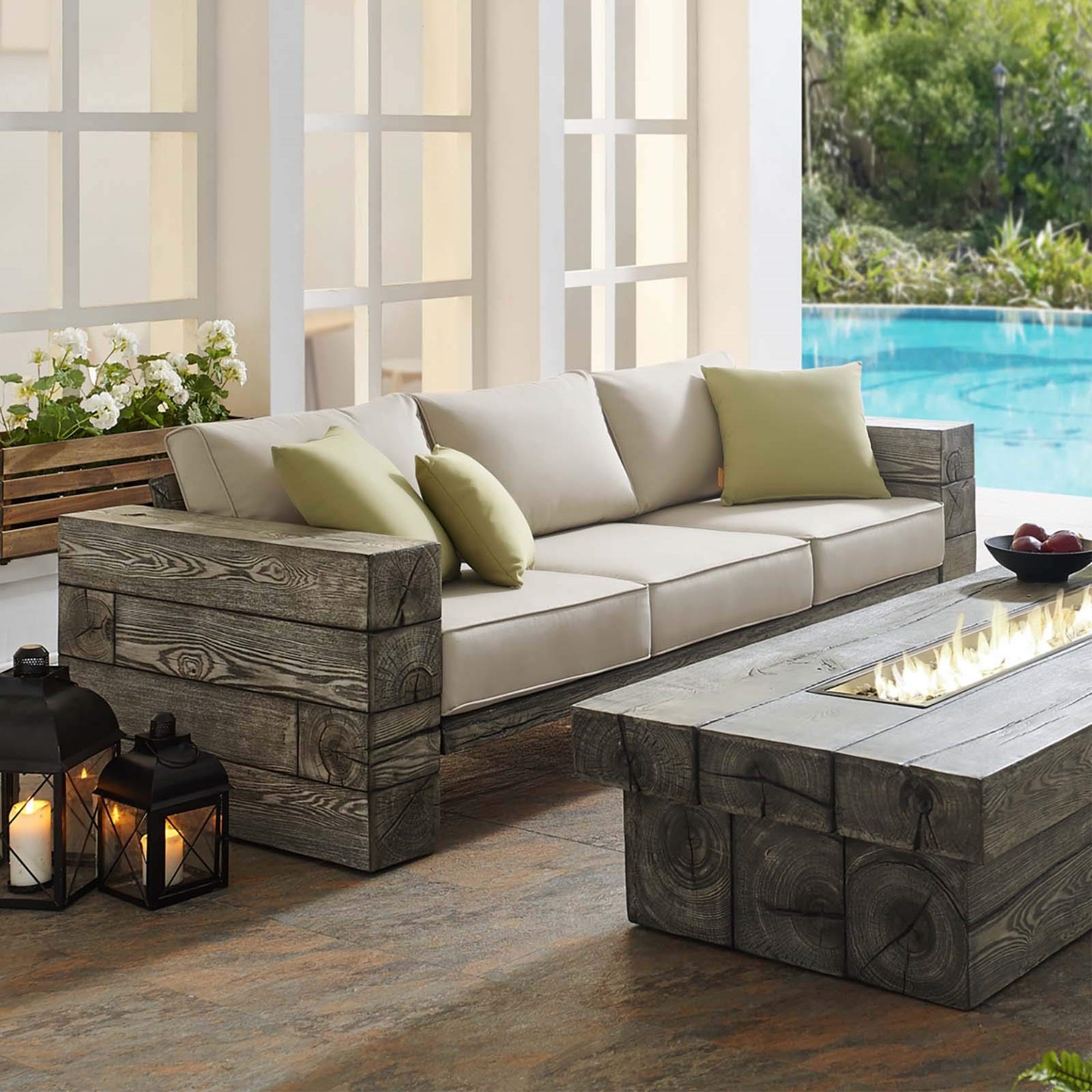 Casafoyer Manteo Outdoor Patio Sofa With Light Gray Beige Sunbrella Cushions