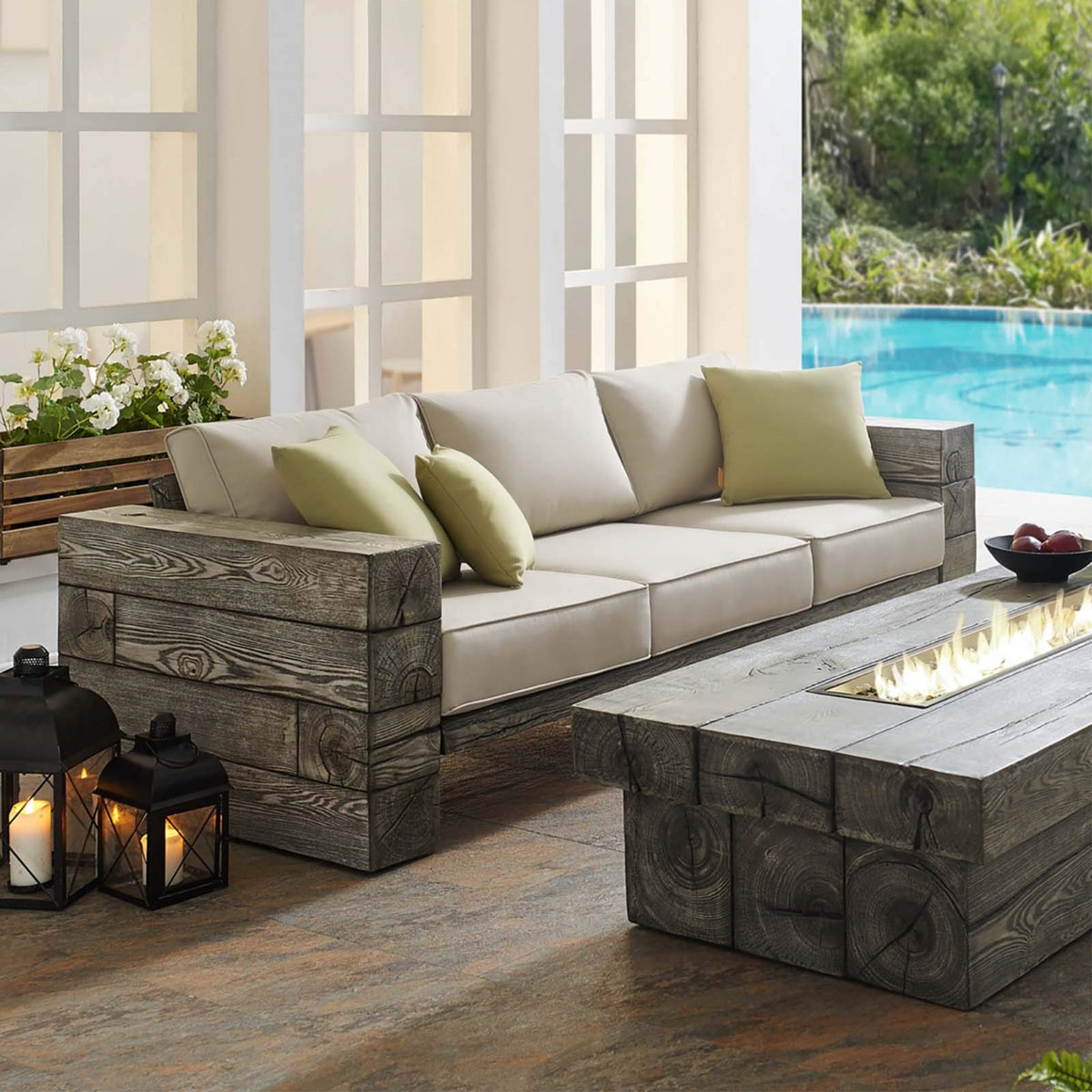 Casafoyer Manteo Outdoor Patio Sofa With Light Gray Beige Sunbrella Cushions