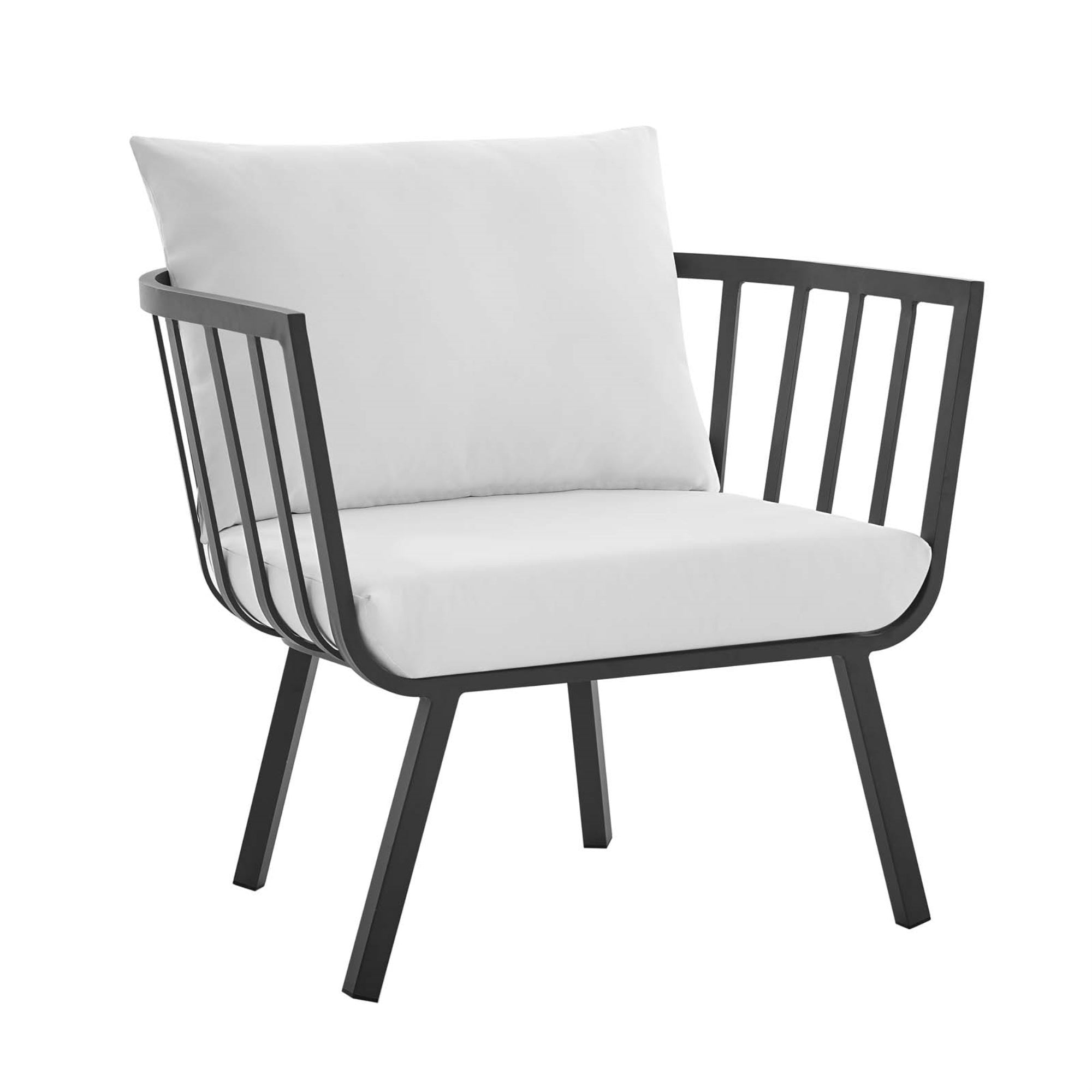 Riverside Outdoor Patio Aluminum Armchair - Coastal Style, Uv-Resistant Cushions, Sturdy Frame, Foot Caps - Gray White