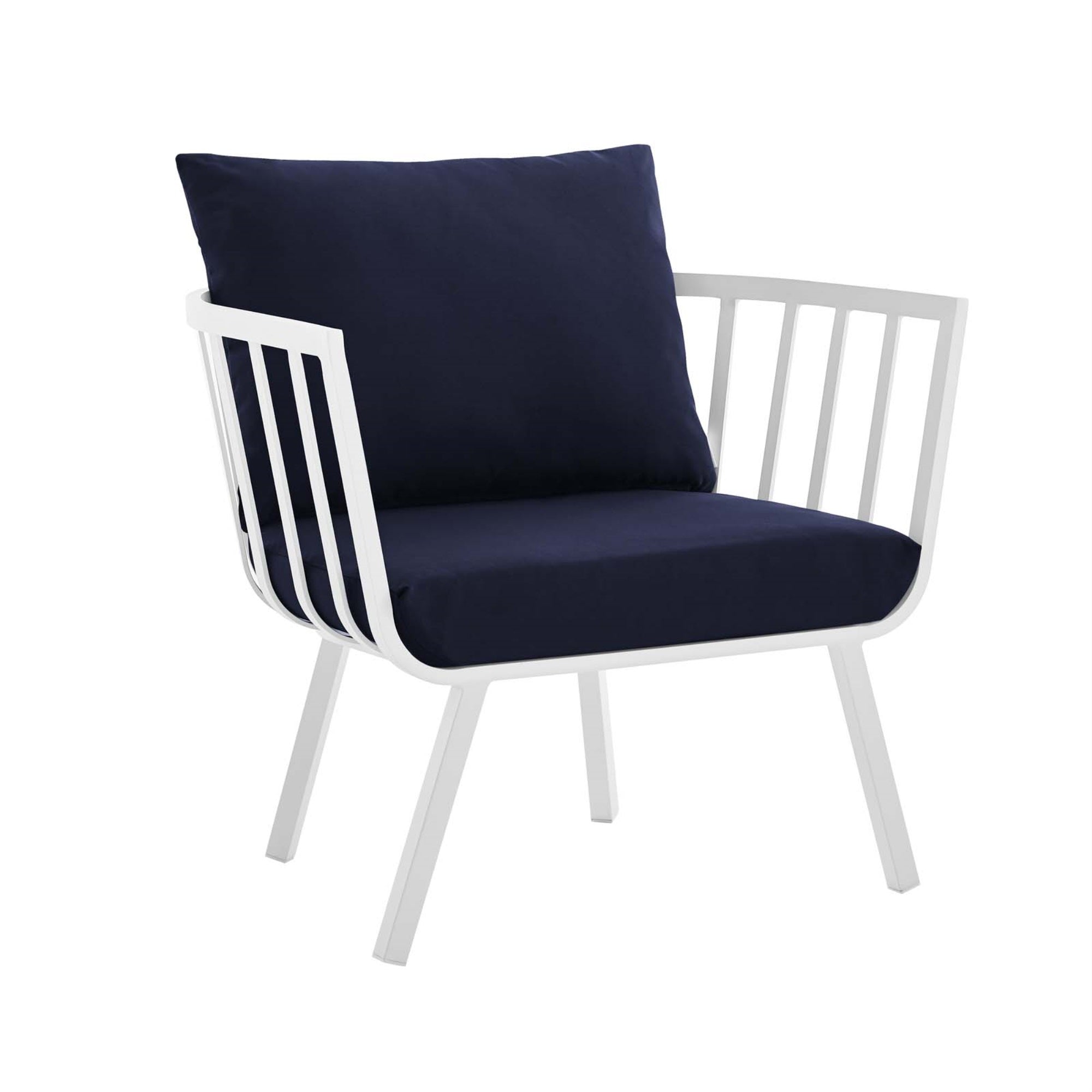 Riverside Outdoor Patio Aluminum Armchair - Coastal Style, Uv-Resistant Cushions, Durable Frame - Perfect For Patio, Balcony, Poolside - White Navy