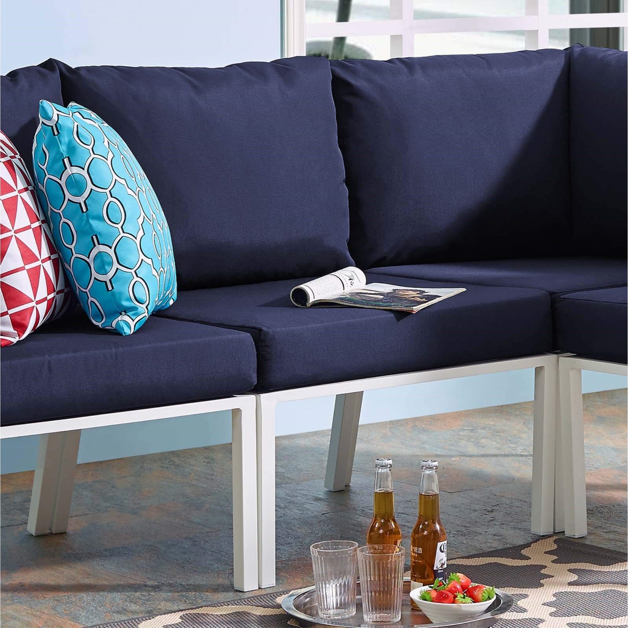 Casafoyer Eei-3567-Whi-Nav Riverside Armless Chair, White Navy 29.5 X 26.5 X 28