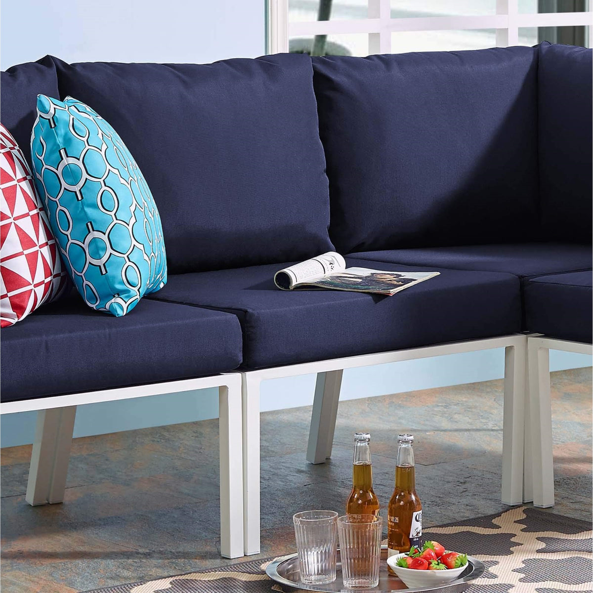 Casafoyer Eei-3567-Whi-Nav Riverside Armless Chair, White Navy 29.5 X 26.5 X 28