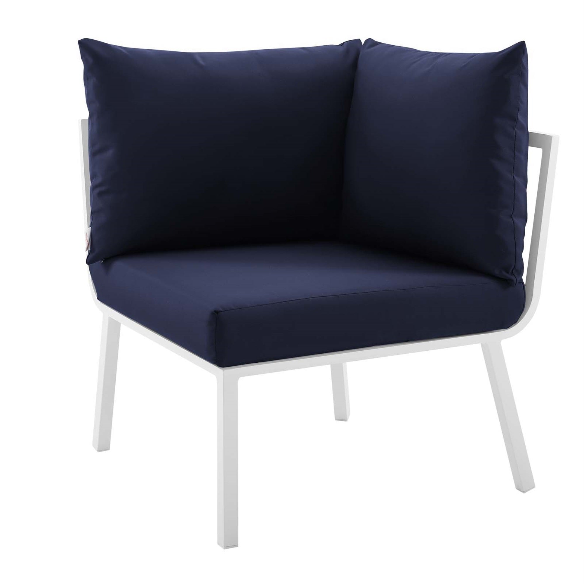 Riverside Outdoor Patio Aluminum Corner Chair - Coastal Style, Uv-Resistant Cushions, Sturdy Frame, Foot Caps - White Navy