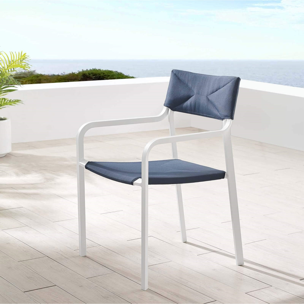 Casafoyer Eei-3573-Whi-Nav Raleigh Outdoor Patio Aluminum Stackable Dining Armchair (Fully Assembled), White Navy