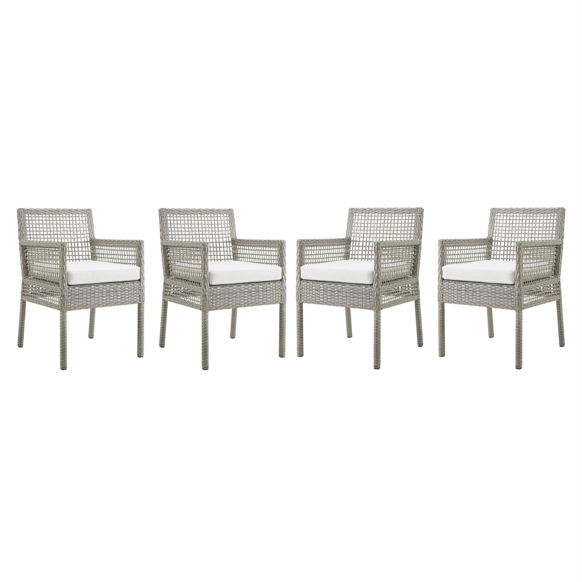 Casafoyer Aura Outdoor Patio Wicker Rattan Set Of 4 Dining Armchair In Gray White