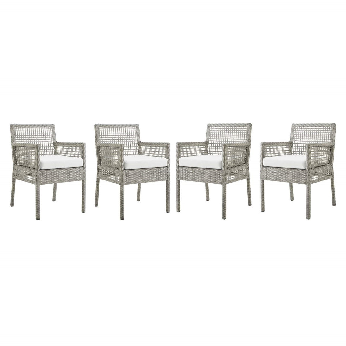 Casafoyer Aura Outdoor Patio Wicker Rattan Set Of 4 Dining Armchair In Gray White