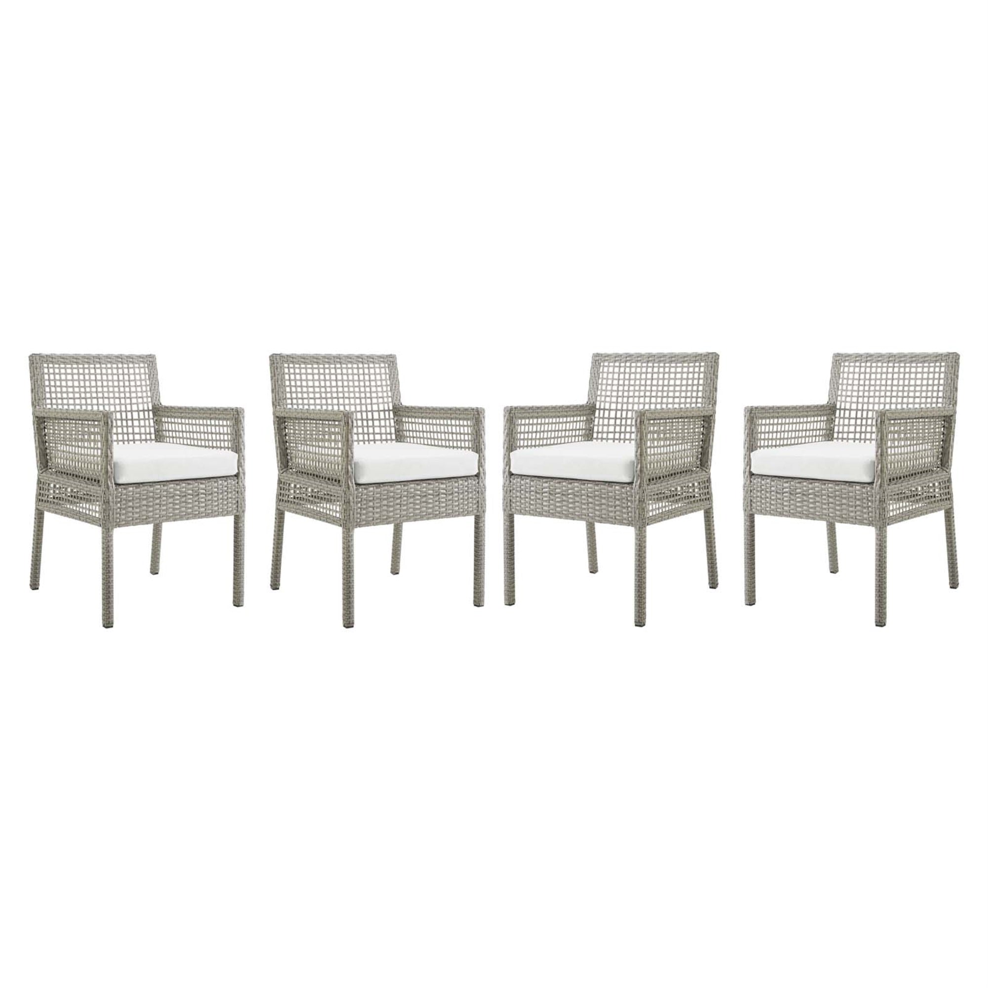Aura Outdoor Patio Dining Chair Set Of 4 - Gray Wicker Rattan, Powder-Coated Aluminum Frame, All-Weather Cushion, Non-Marking Foot Caps