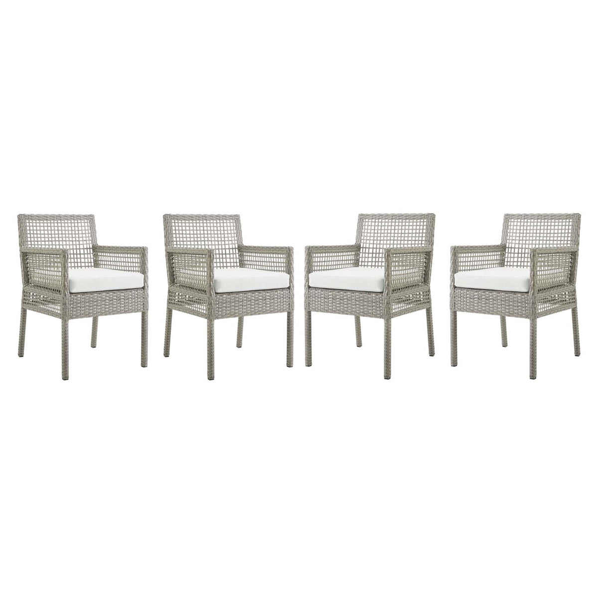 Aura Outdoor Patio Dining Chair Set Of 4 - Gray Wicker Rattan, Powder-Coated Aluminum Frame, All-Weather Cushion, Non-Marking Foot Caps