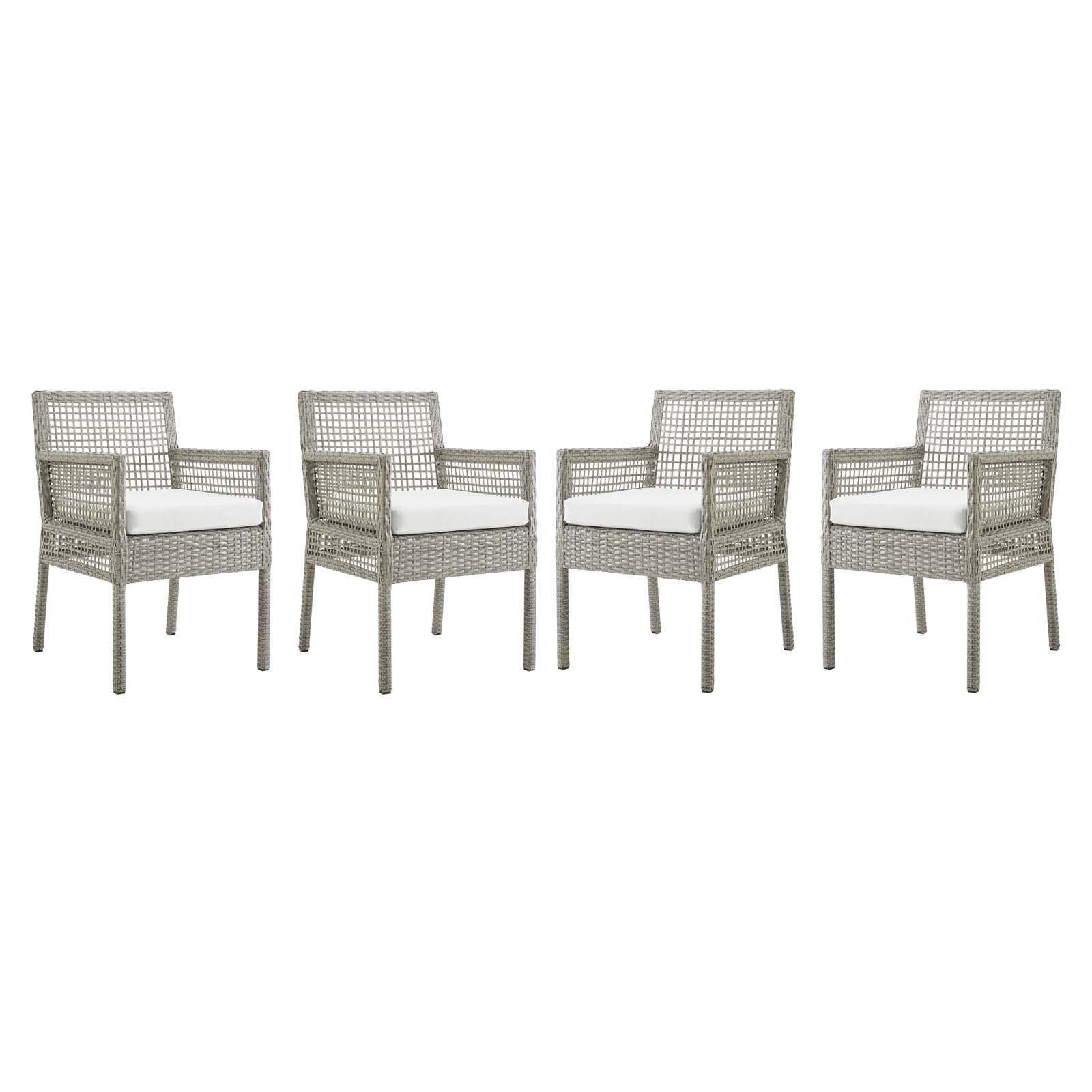 Aura Dining Armchair Outdoor Patio Wicker Rattan Set Of 4 - Gray White
