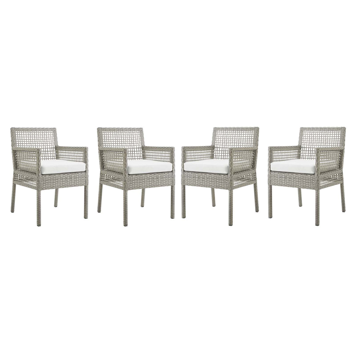 Aura Dining Armchair Outdoor Patio Wicker Rattan Set Of 4 - Gray White