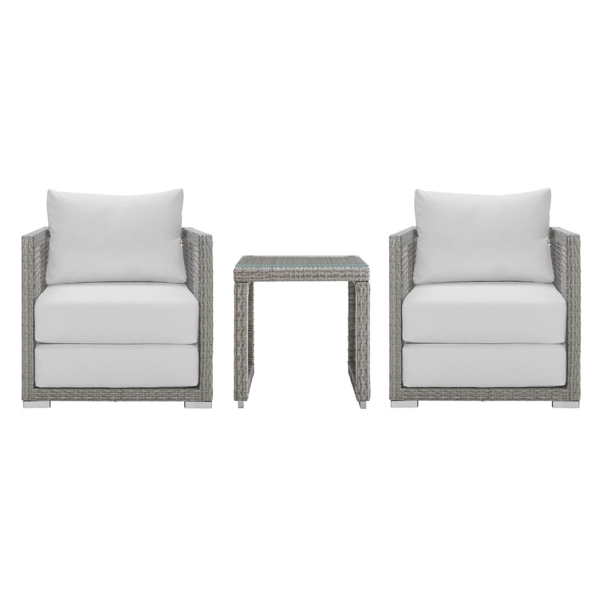 Casafoyer Aura Outdoor Patio Wicker Rattan Side Table And Two Armchairs In Gray White