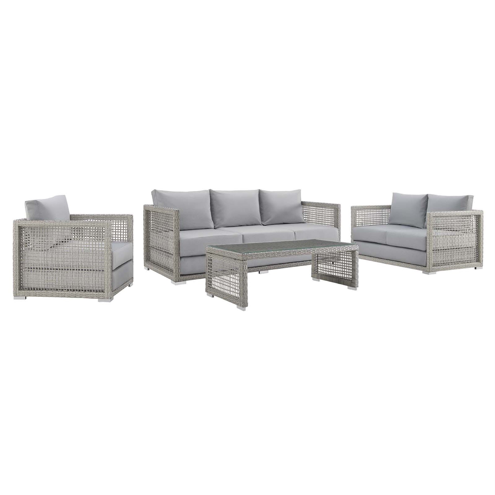 Aura 4 Piece Outdoor Patio Wicker Rattan Set Gray Gray