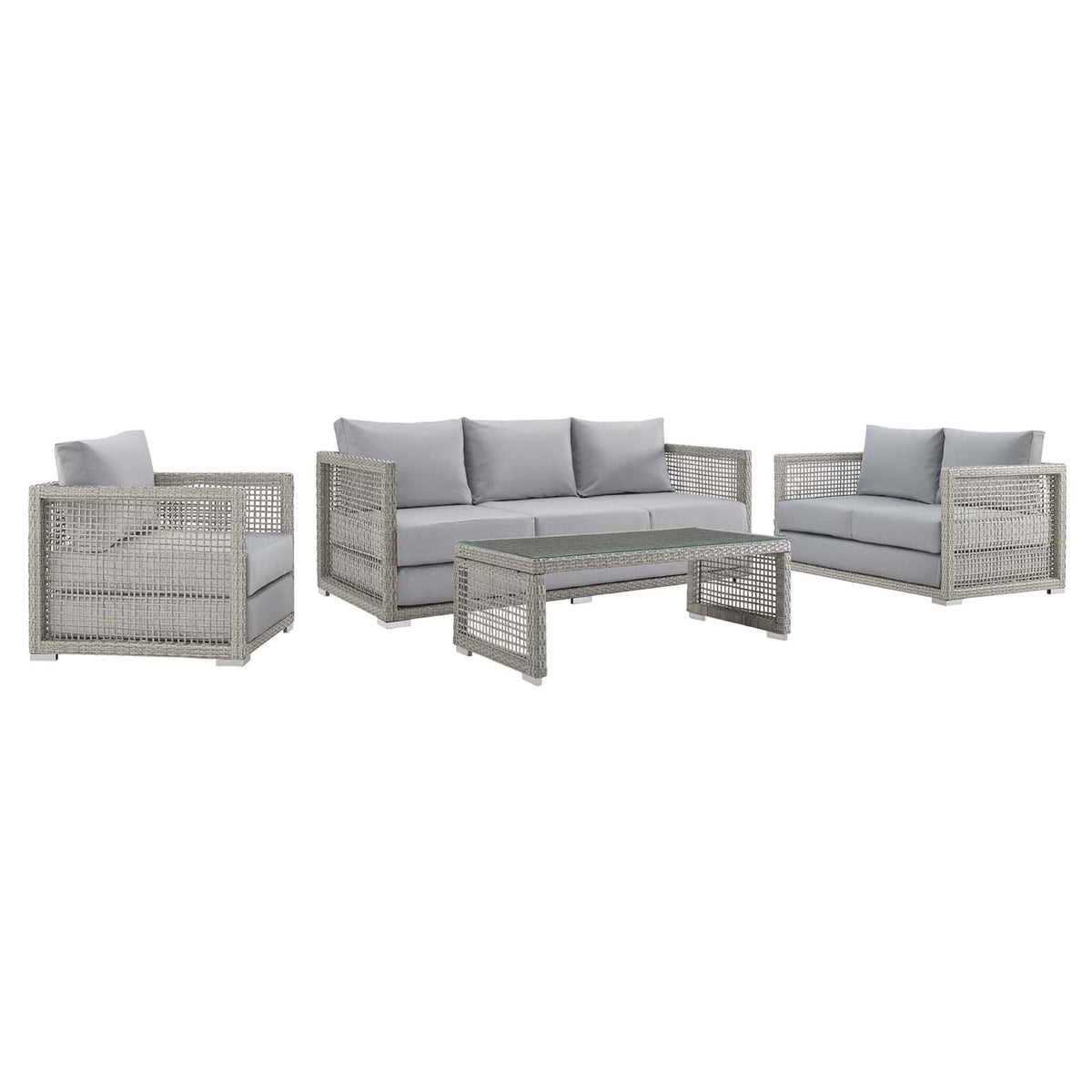 Aura 4 Piece Outdoor Patio Wicker Rattan Set Gray Gray