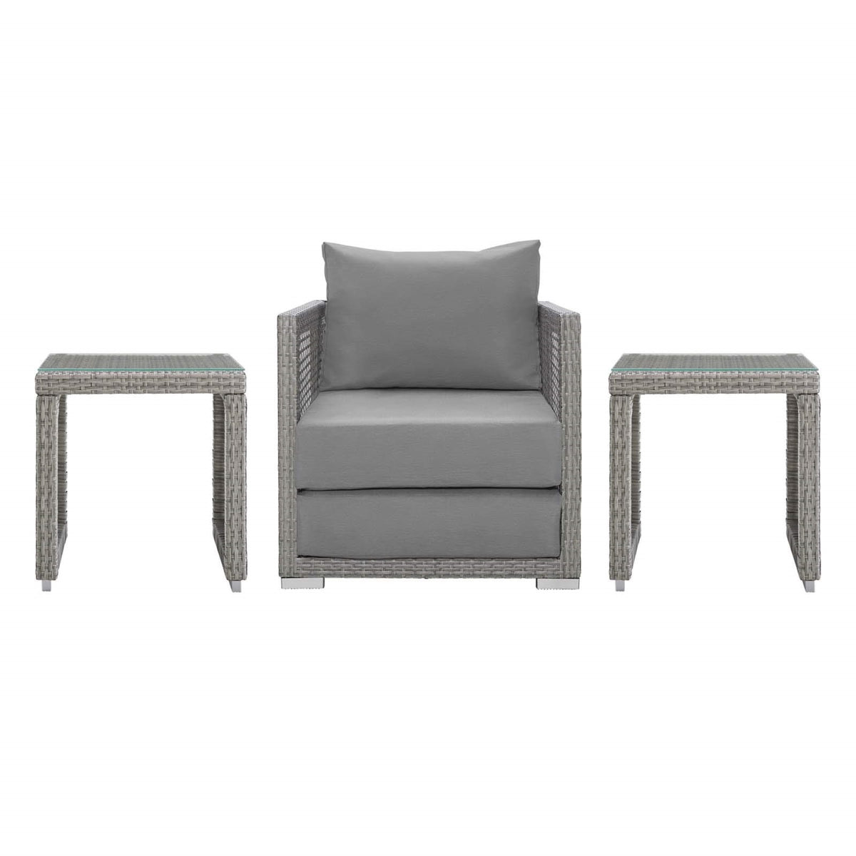 Casafoyer Aura Outdoor Patio Wicker Rattan Armchair And Two Side Tables In Gray Gray