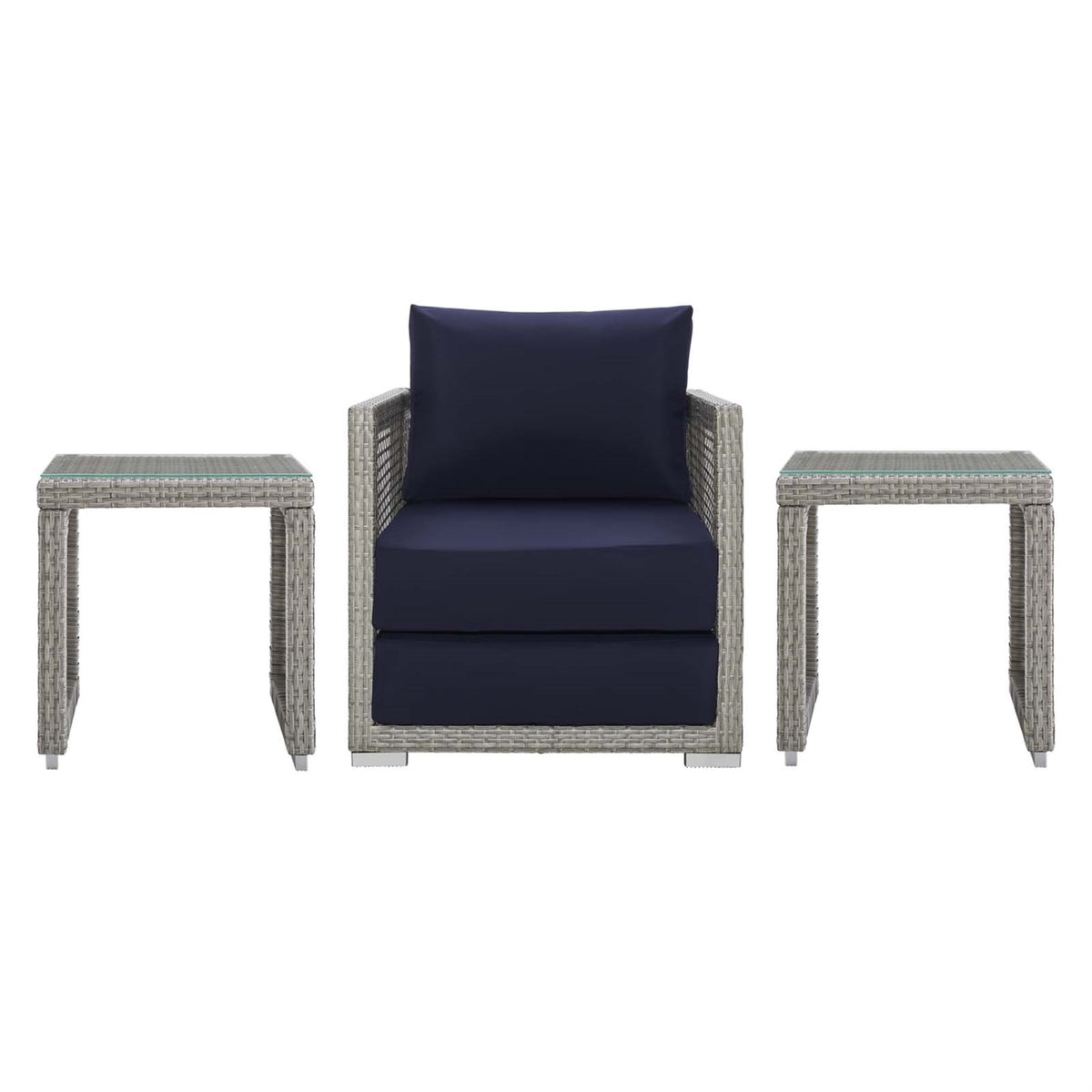 Aura Outdoor Patio Collection - Gray-On-Gray Wicker Rattan Set With Armchair & Side Tables. All-Weather Fabric Cushions, Easy Setup & Durability.