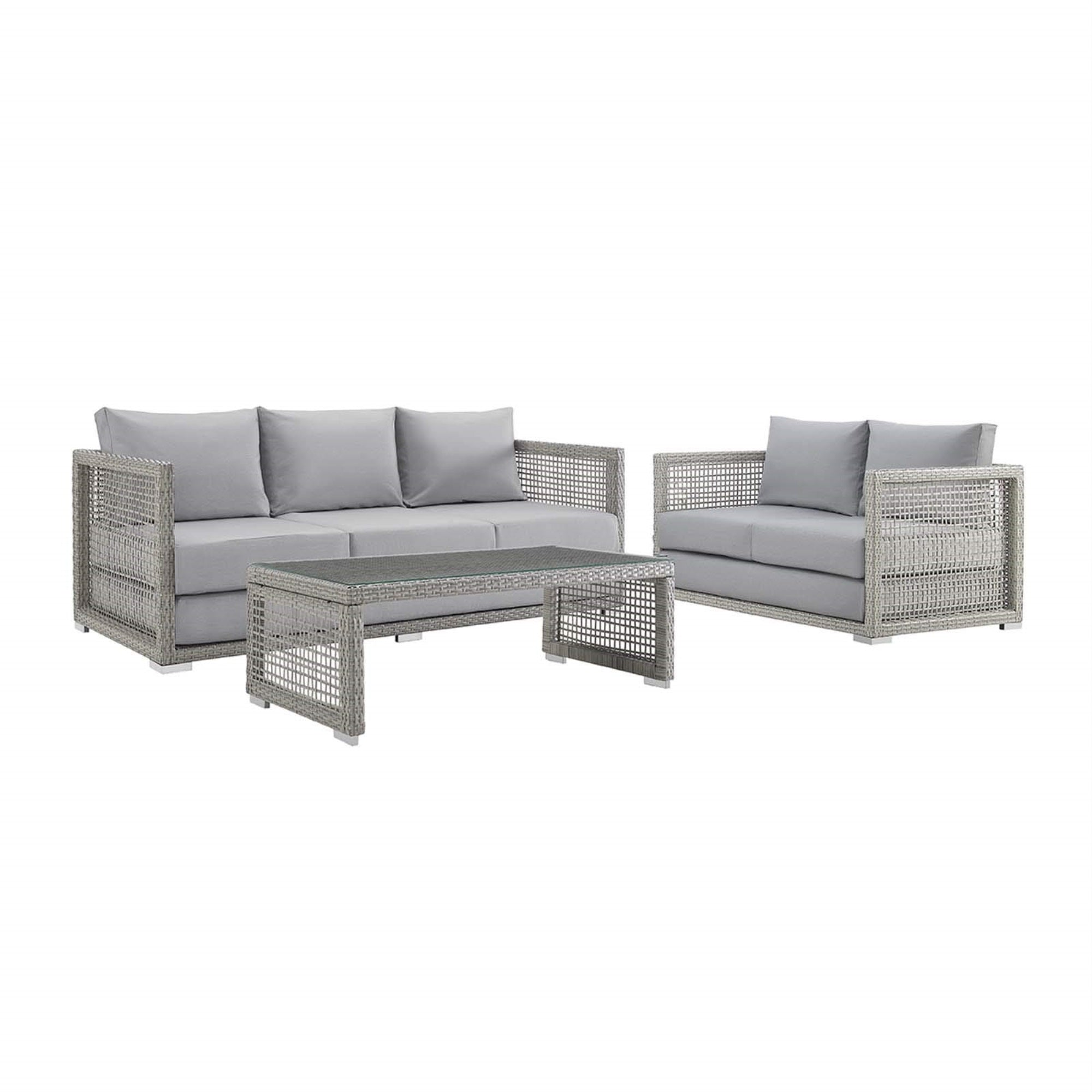 Casafoyer Aura Outdoor Patio Wicker Rattan, Sofa, Loveseat And Coffee Table, Gray Gray