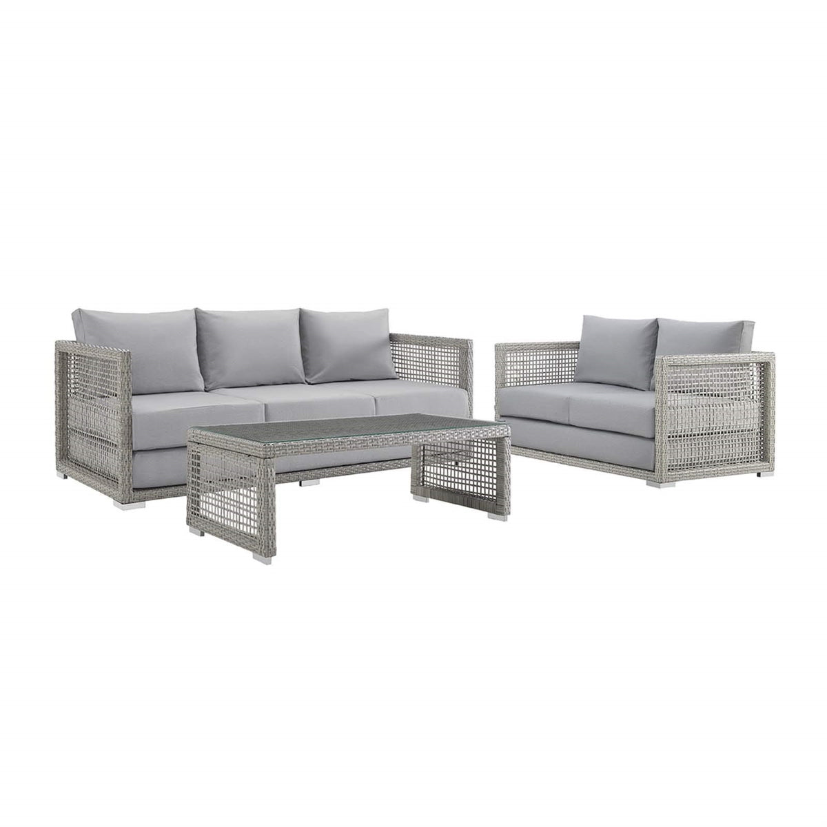 Casafoyer Aura Outdoor Patio Wicker Rattan, Sofa, Loveseat And Coffee Table, Gray Gray