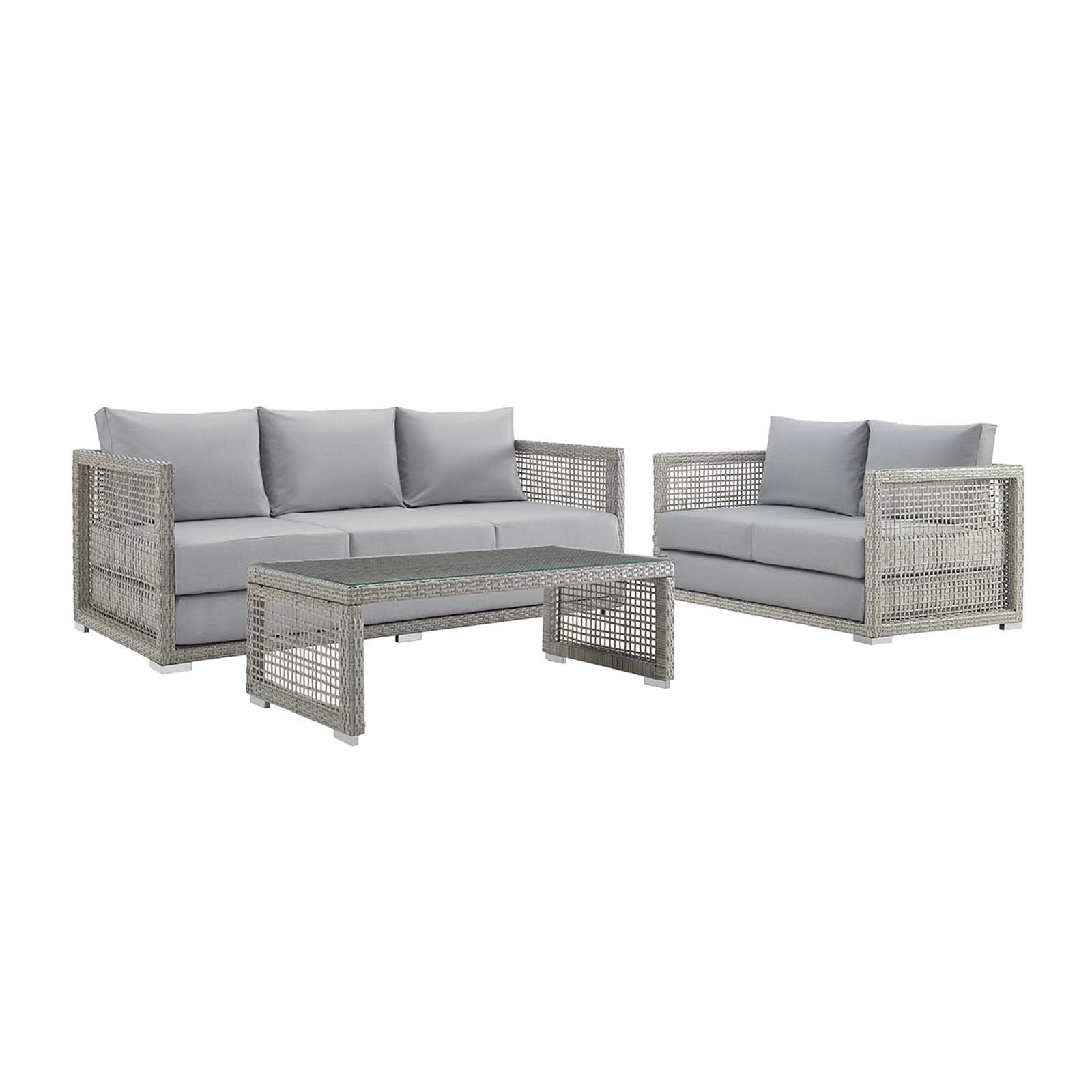 Aura 3 Piece Outdoor Patio Wicker Rattan Set - Gray Gray