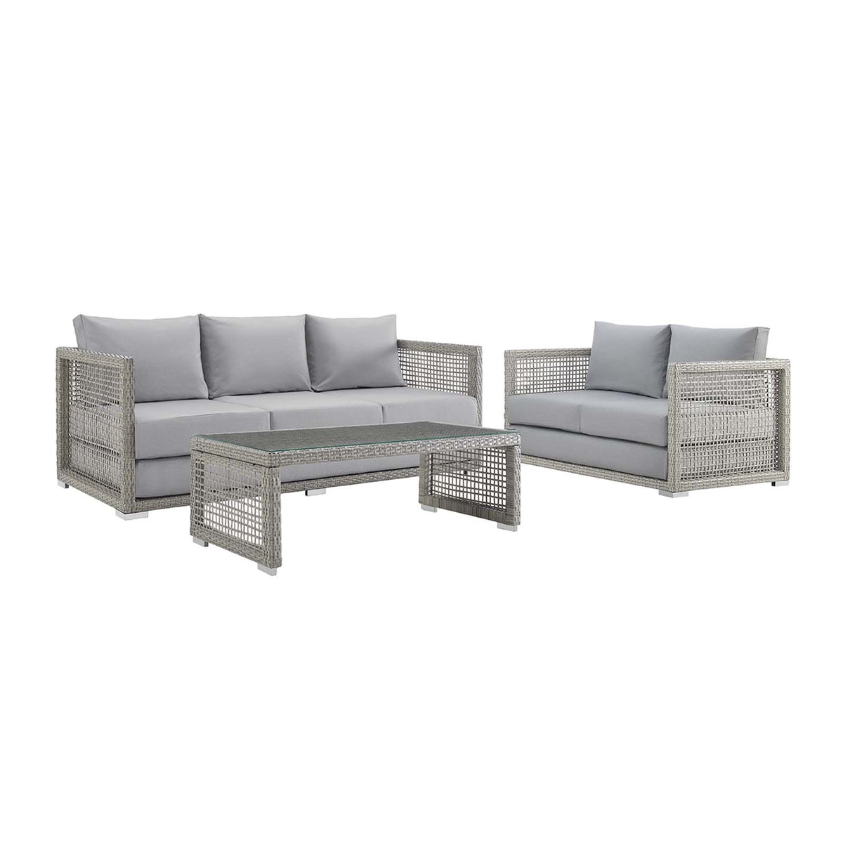 Aura 3 Piece Outdoor Patio Wicker Rattan Set - Gray Gray