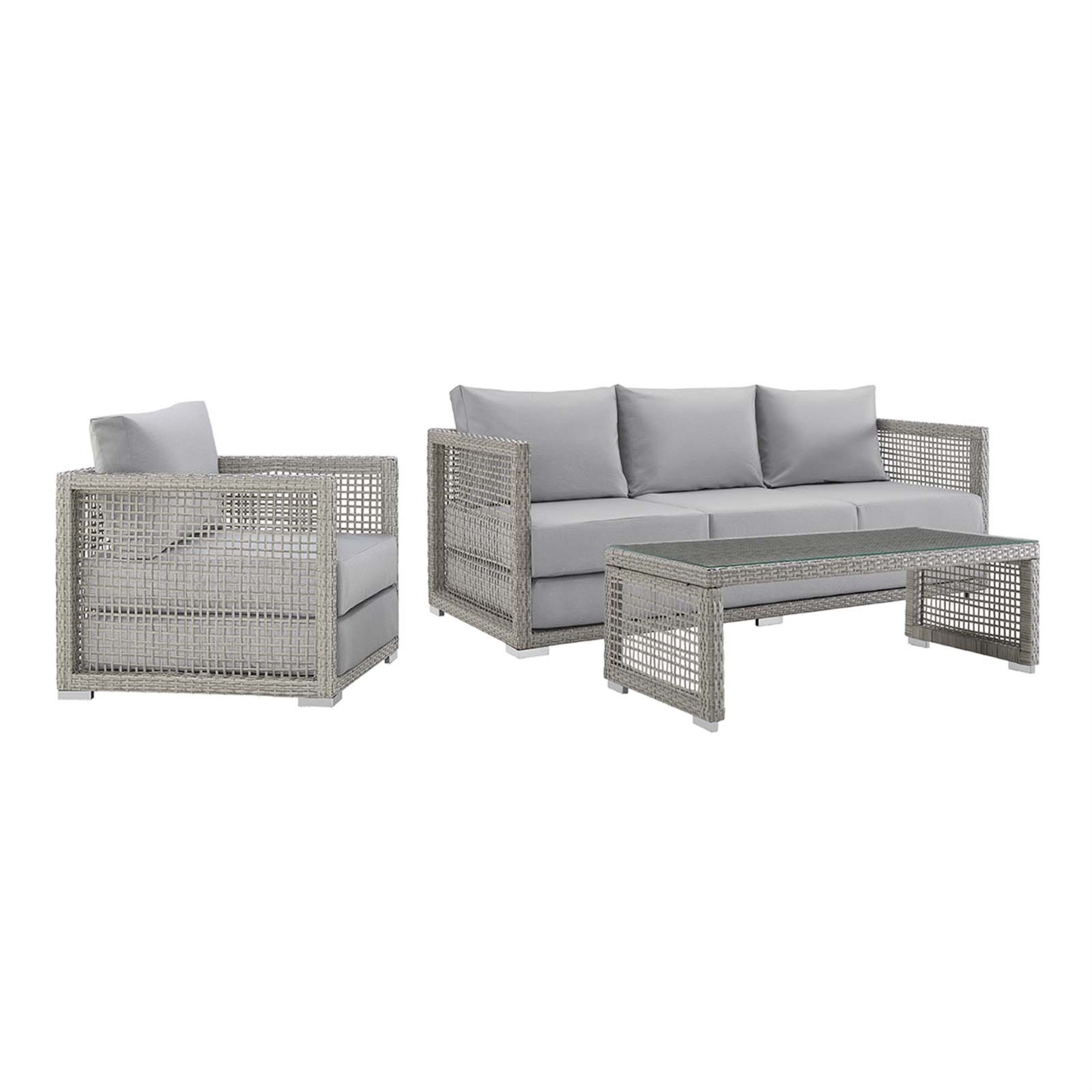 Aura Outdoor Patio Collection - Gray Gray Wicker Rattan Set | All-Weather Fabric Cushions | Powder-Coated Aluminum Frame | Spacious Seating | Fully Assembled