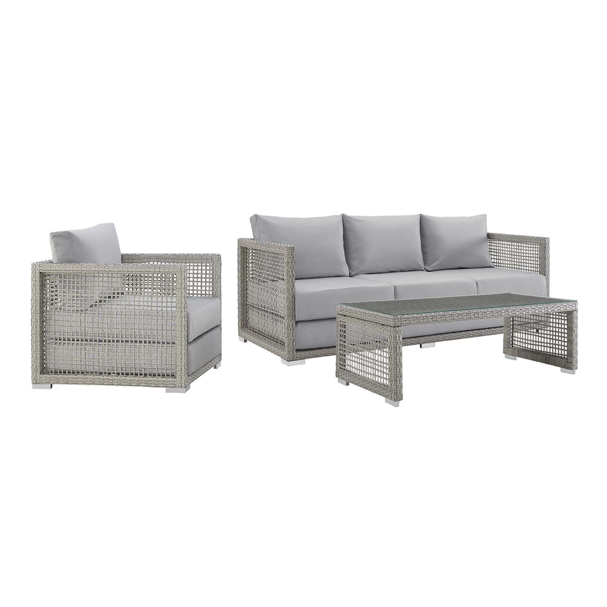 Aura Outdoor Patio Collection - Gray Gray Wicker Rattan Set | All-Weather Fabric Cushions | Powder-Coated Aluminum Frame | Spacious Seating | Fully Assembled