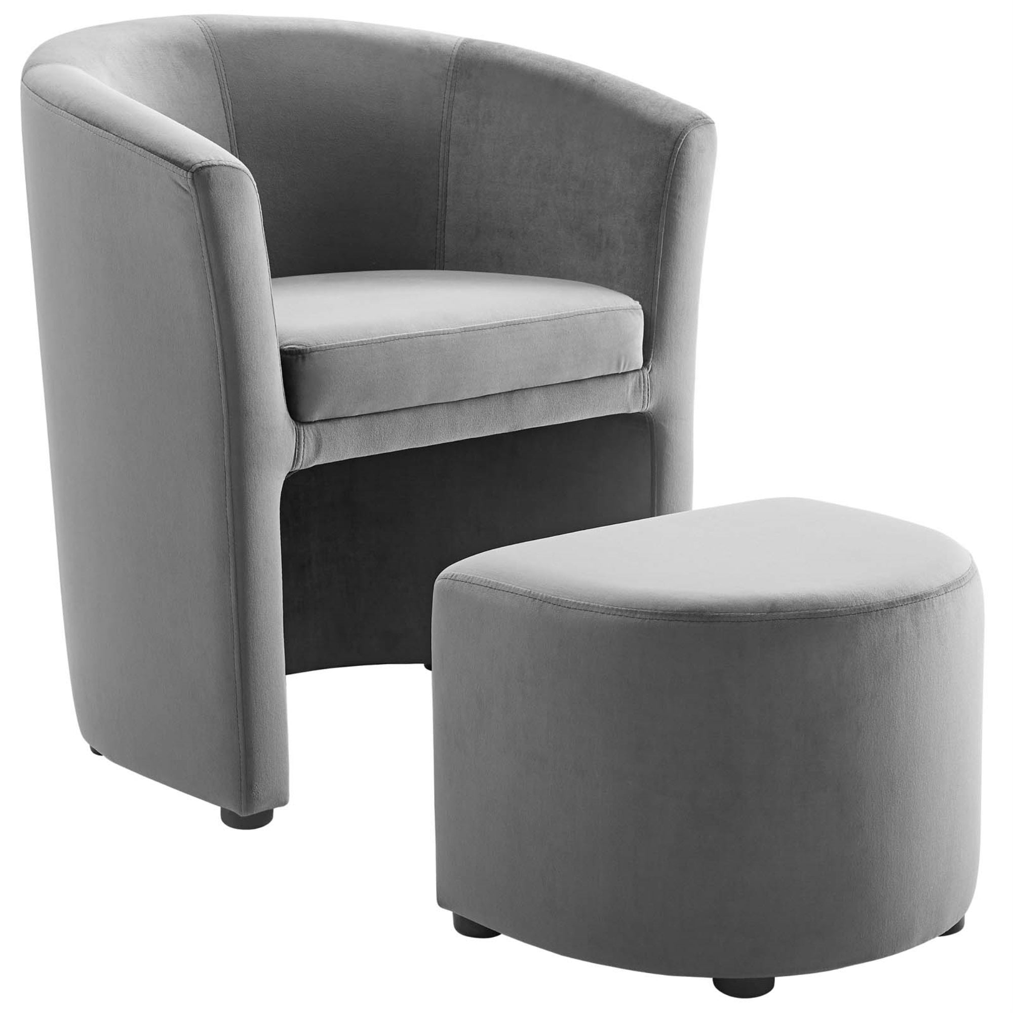 Divulge Performance Velvet Arm Chair And Ottoman Set - Elegant Gray, Tuck-Away Ottoman, Foam Padding, Stain-Resistant, Supports 300 Lbs