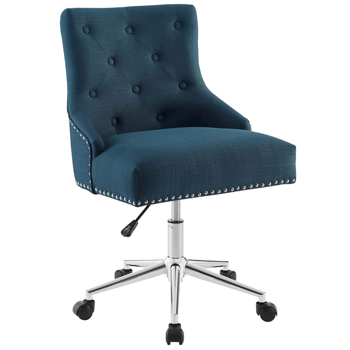Casafoyer Regent Tufted Button Upholstered Fabric Swivel Office Chair With Nailhead Trim In Azure