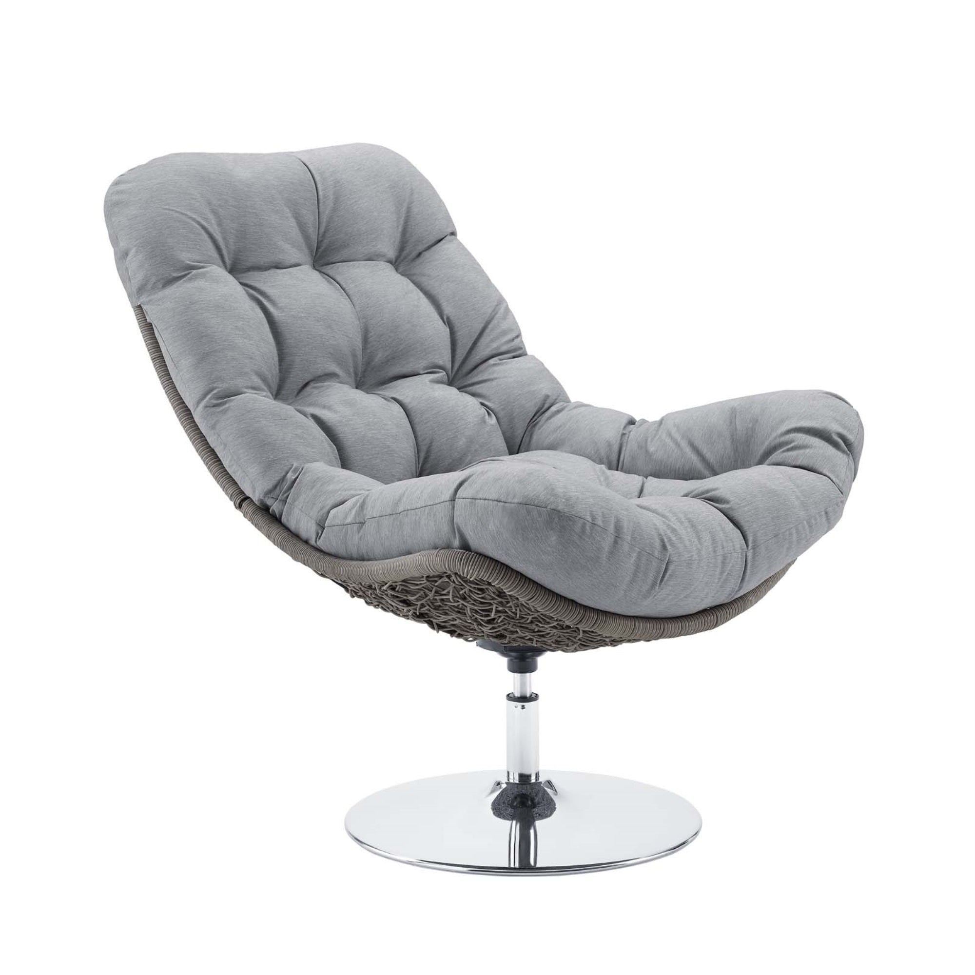 Brighton Swivel Lounge Chair - All-Weather Fabric Cushion, Pe Wicker Rattan Seat, Stainless Steel Base - Patio, Porch, Deck Furniture