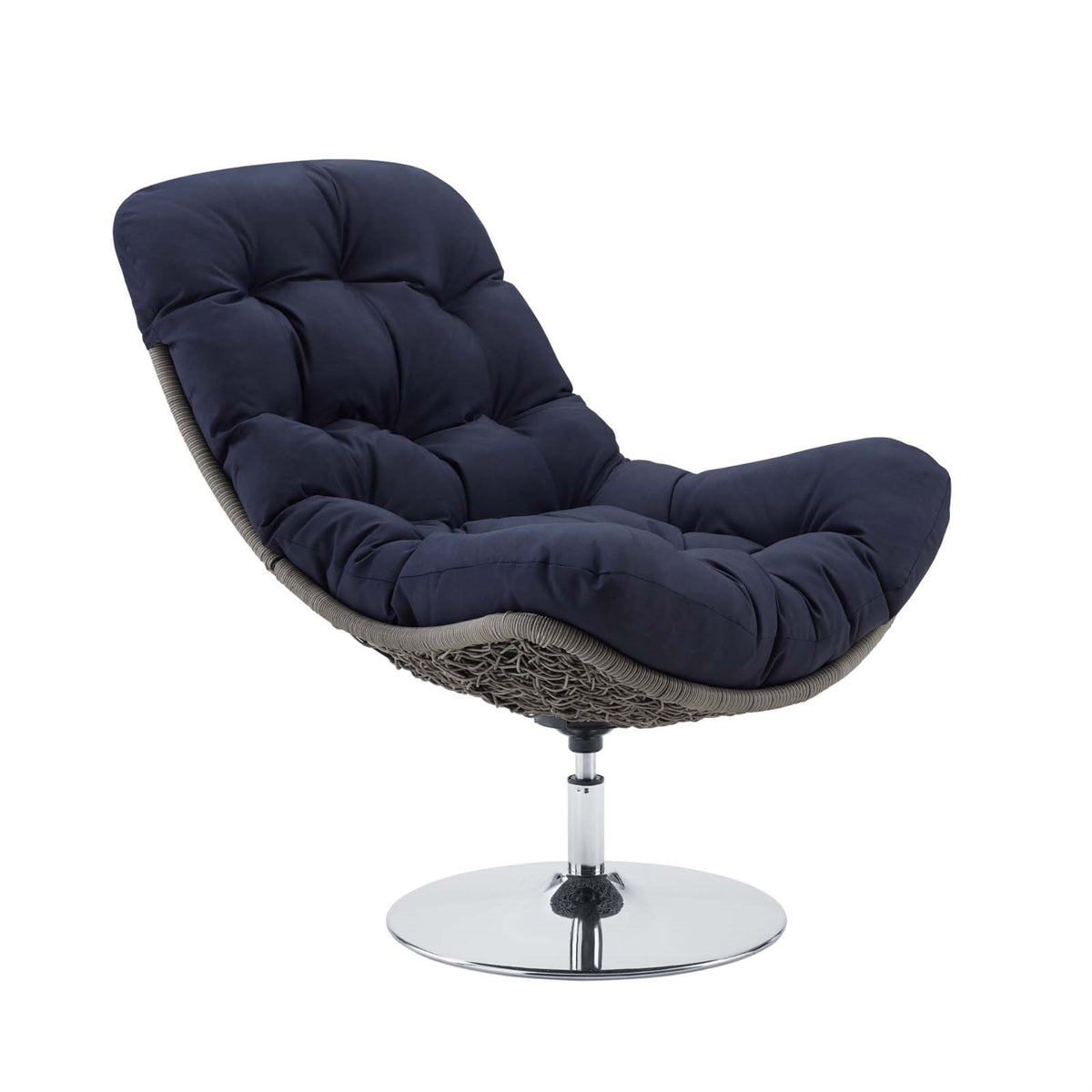 Brighton Wicker Rattan Outdoor Patio Swivel Lounge Chair Light Gray Navy