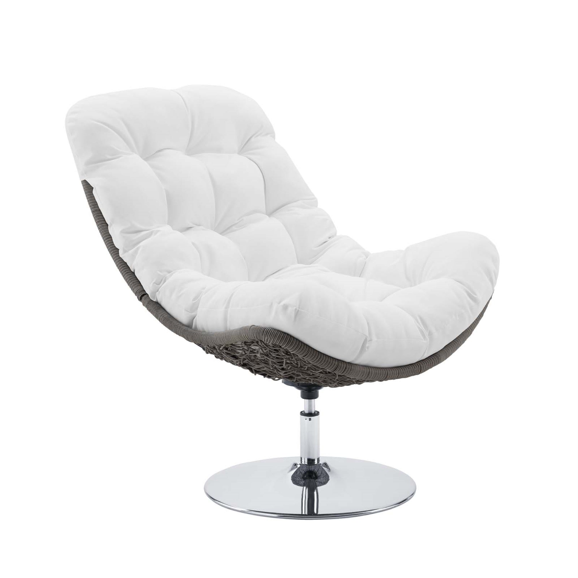Brighton Wicker Rattan Outdoor Patio Swivel Lounge Chair Light Gray White
