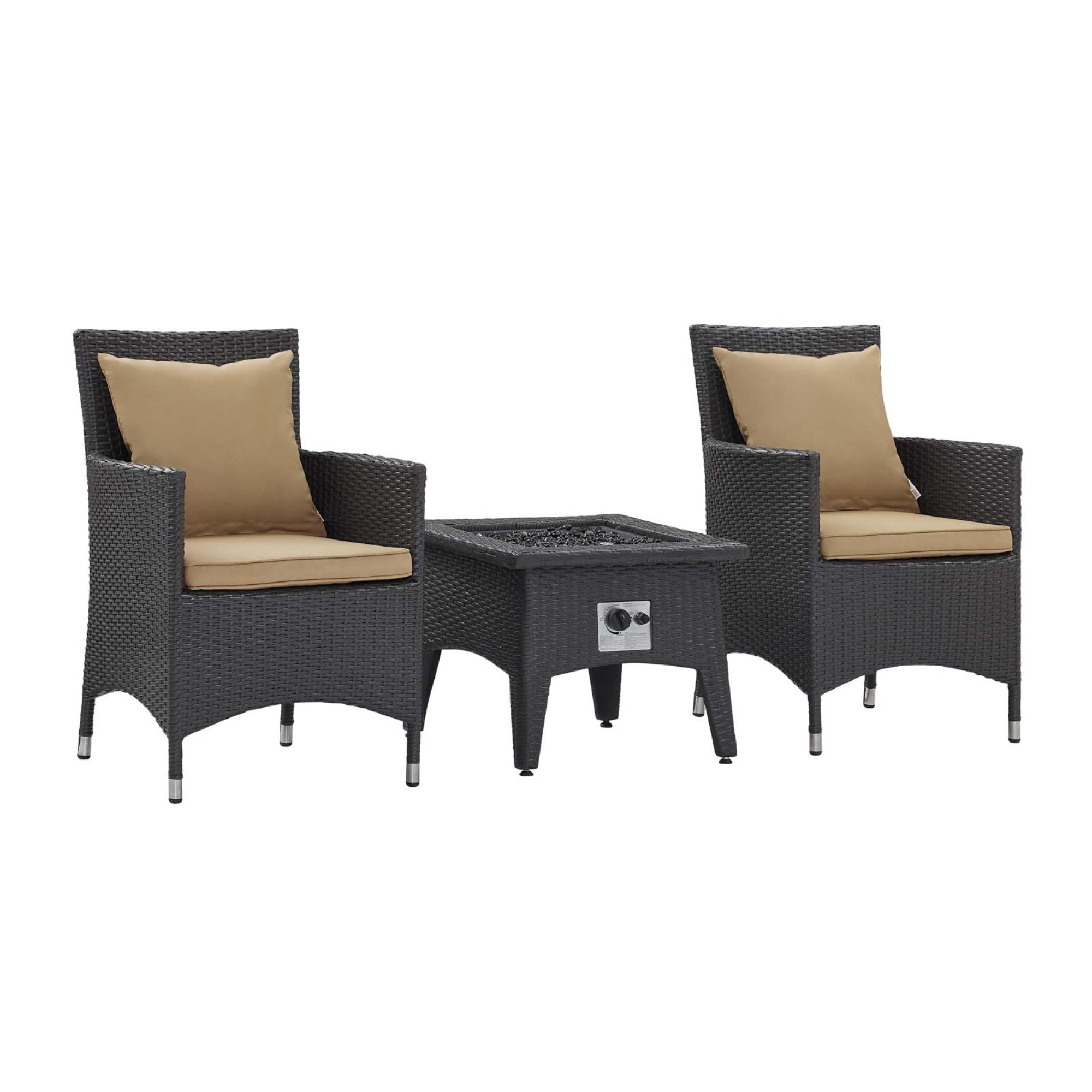 Convene Outdoor Patio Furniture Set With Fire Table - Cozy & Stylish | Durable Aluminum Frames | Water & Uv-Resistant Cushions | 40,000 Btu Burner | Smoke-Free Flame | Vivacity Fire Pit & 2 Dining Armchairs