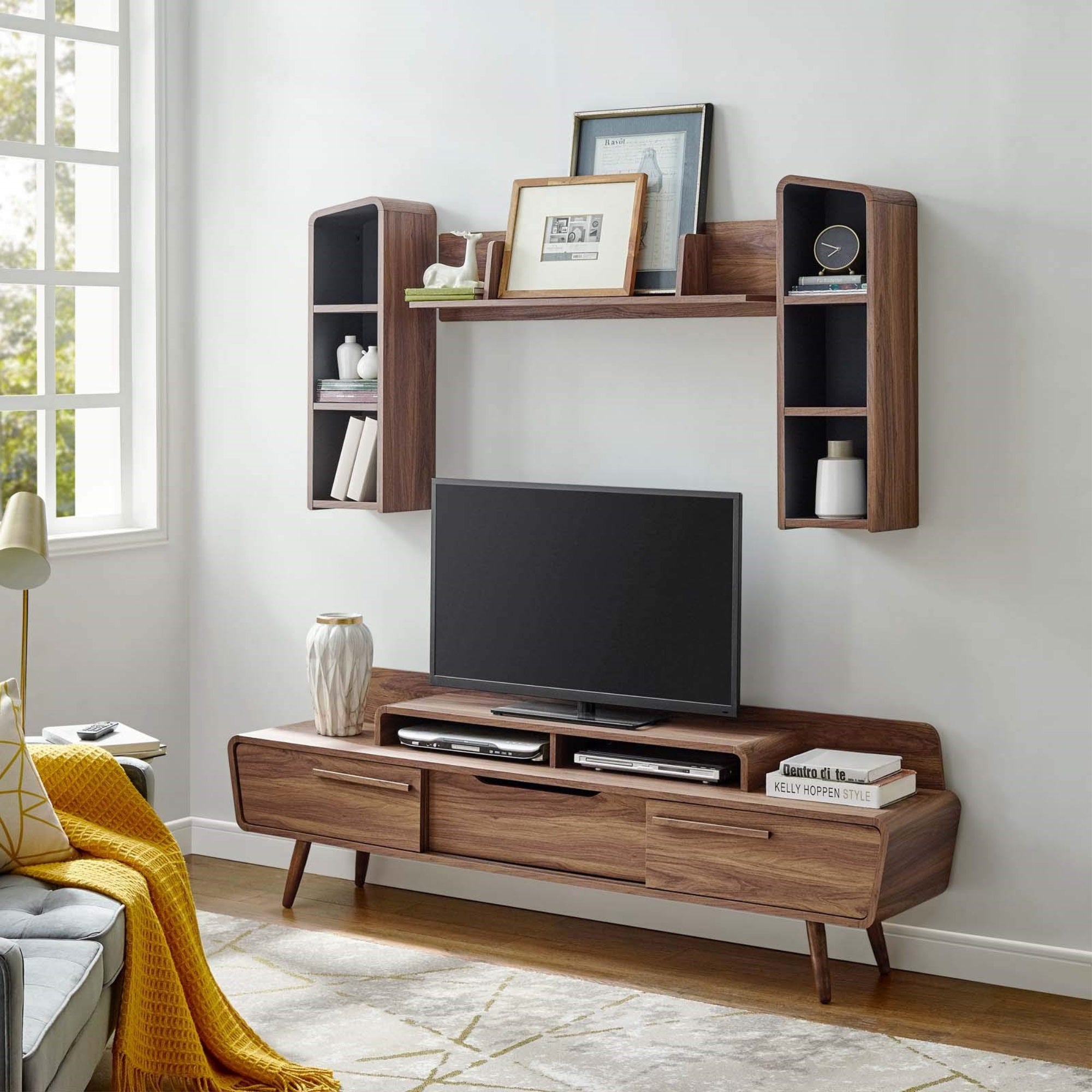 Casafoyer Omnistand 2 Piece Entertainment Center, Walnut Gray