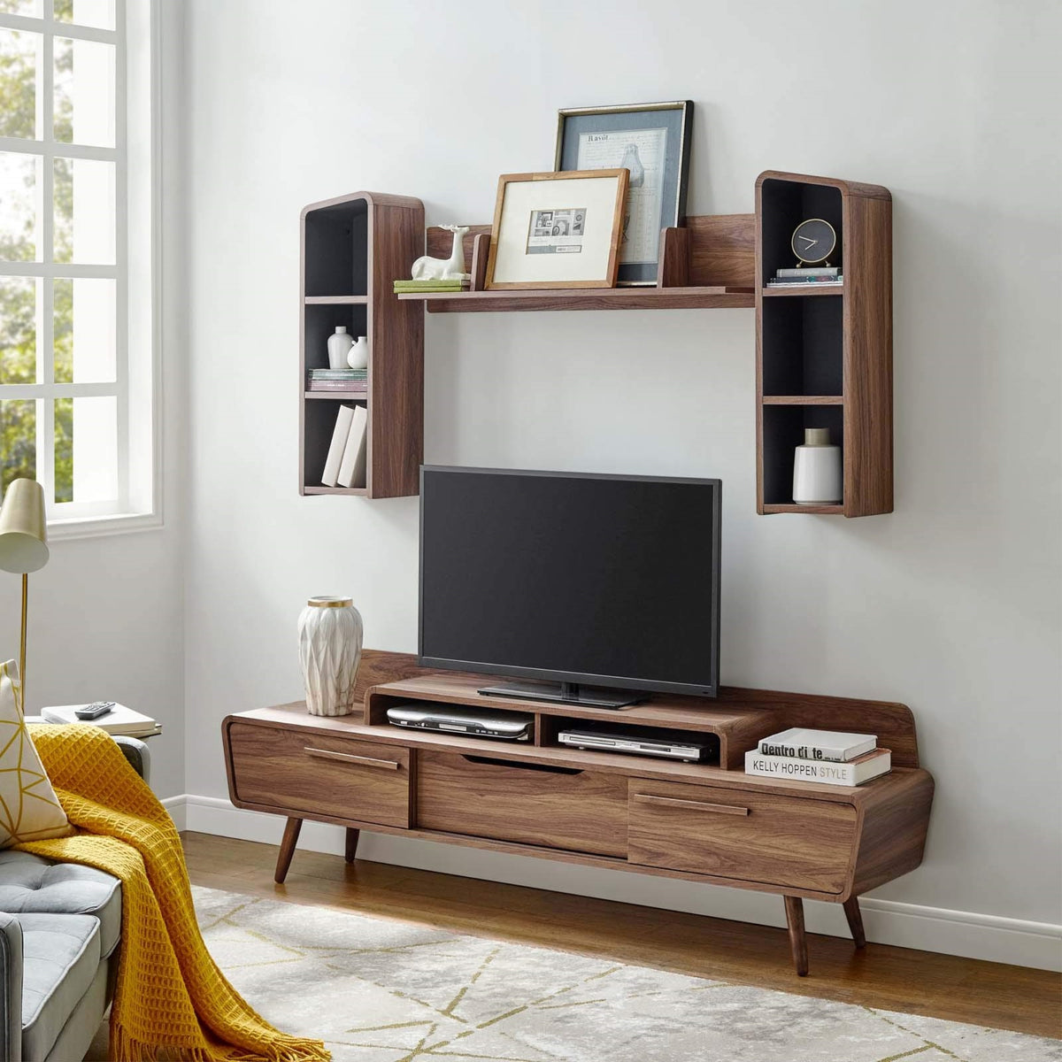 Casafoyer Omnistand 2 Piece Entertainment Center, Walnut Gray