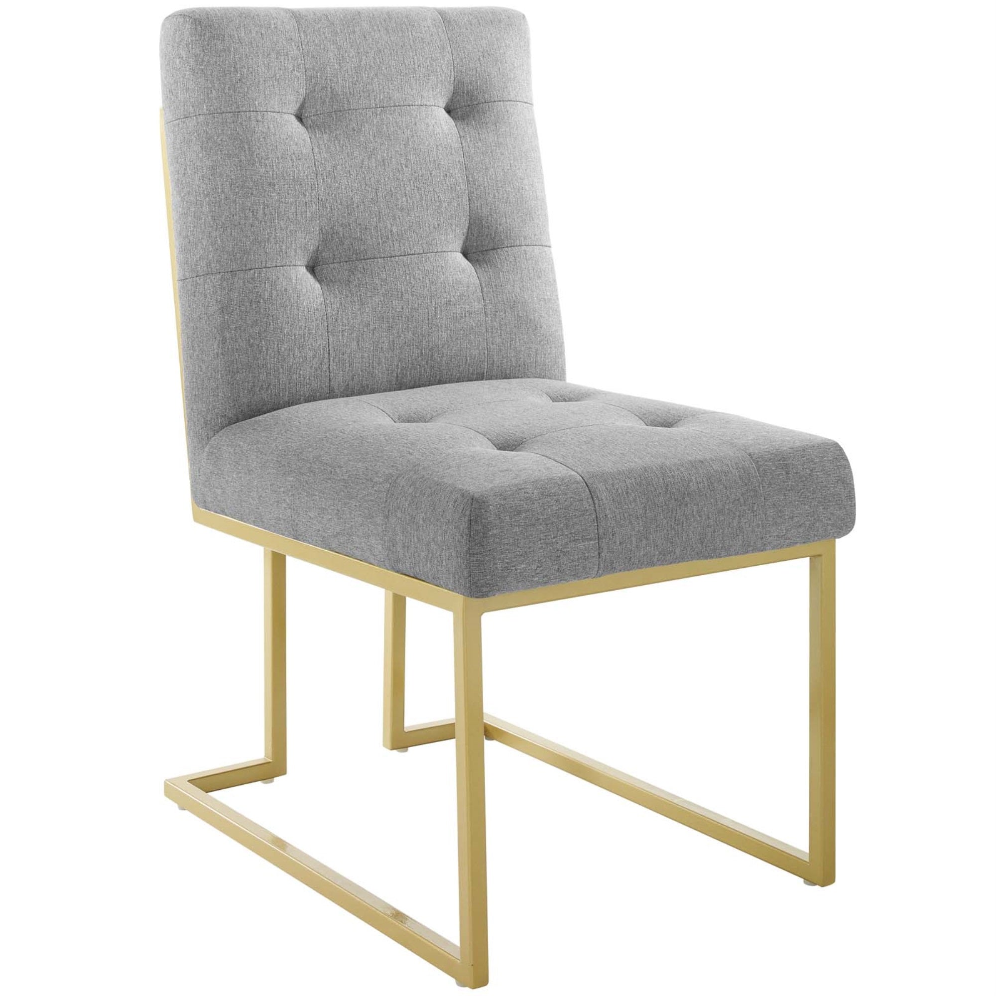 Privy Gold Stainless Steel Upholstered Fabric Dining Accent Chair Gold Light Gray