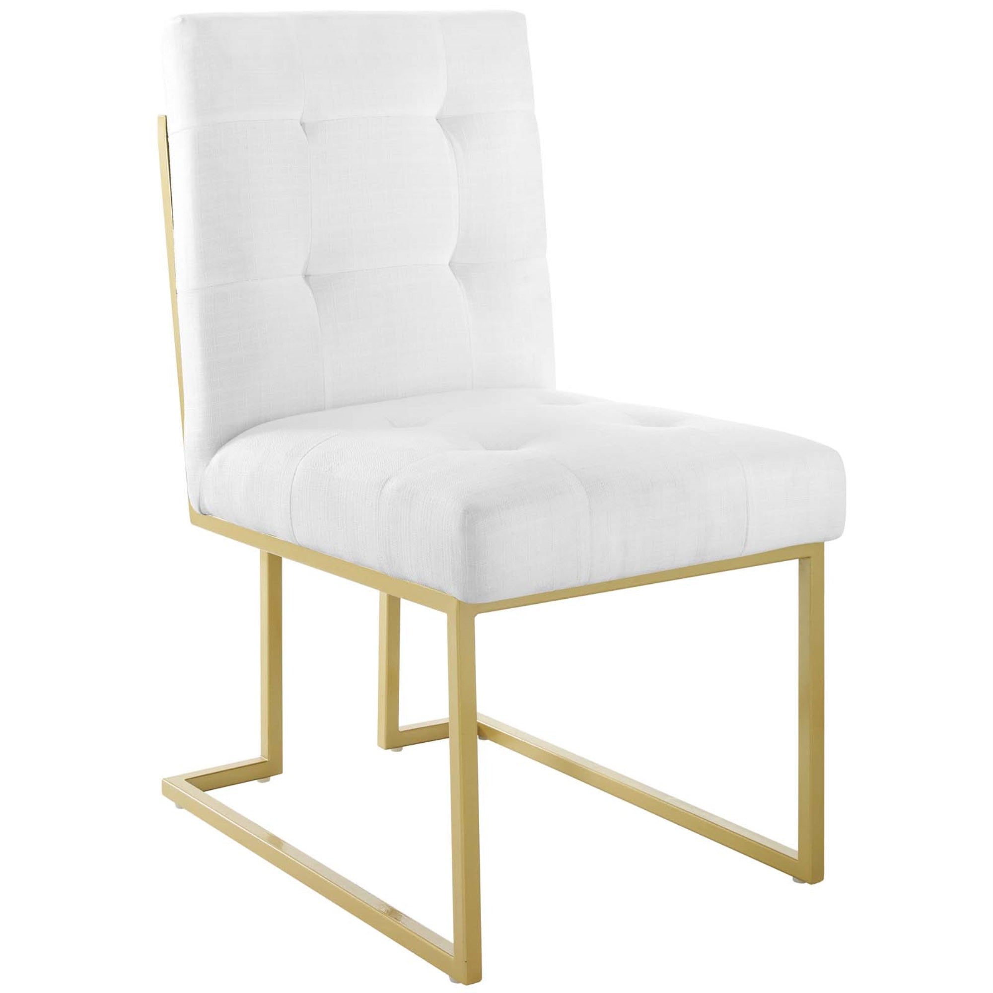 Privy Gold Stainless Steel Upholstered Fabric Dining Accent Chair Gold White