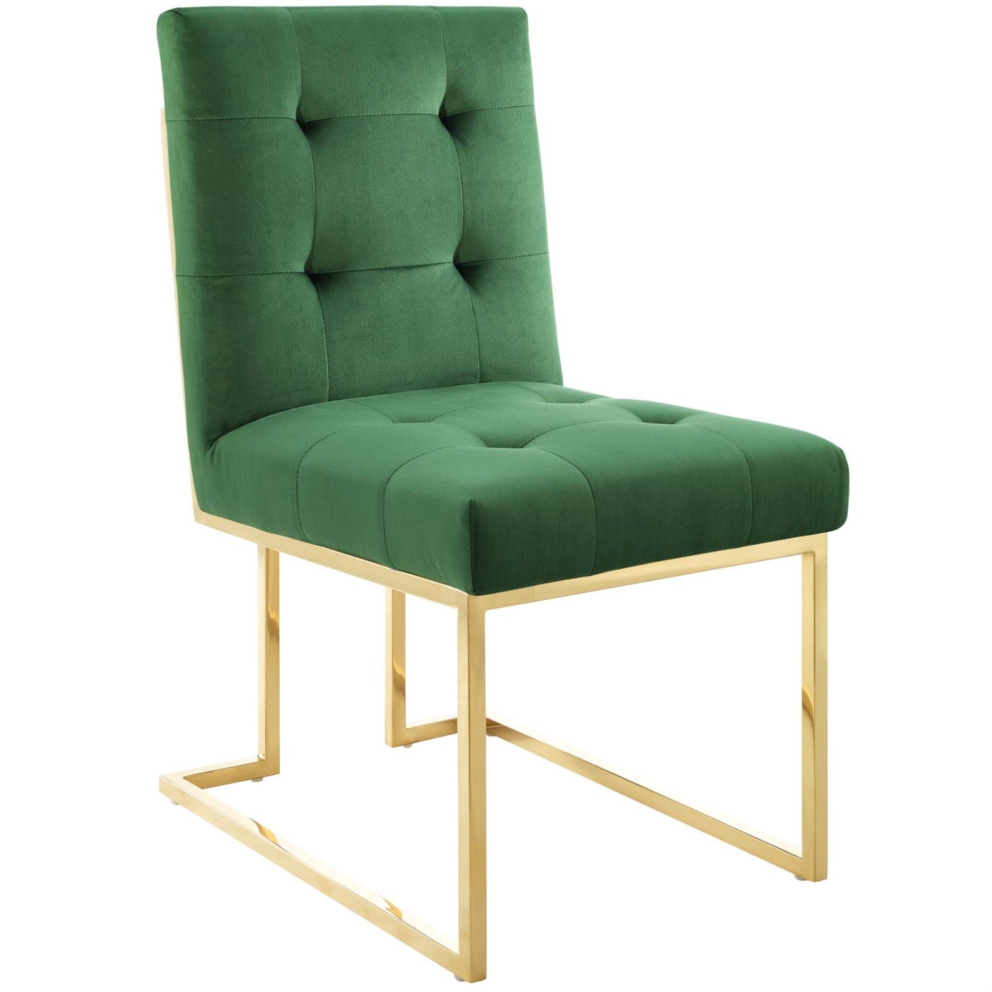 Privy Gold Stainless Steel Dining Chair - Art Deco Design, Performance Velvet Upholstery, Stain Resistant, Sleek Geometric Base, No Assembly Required