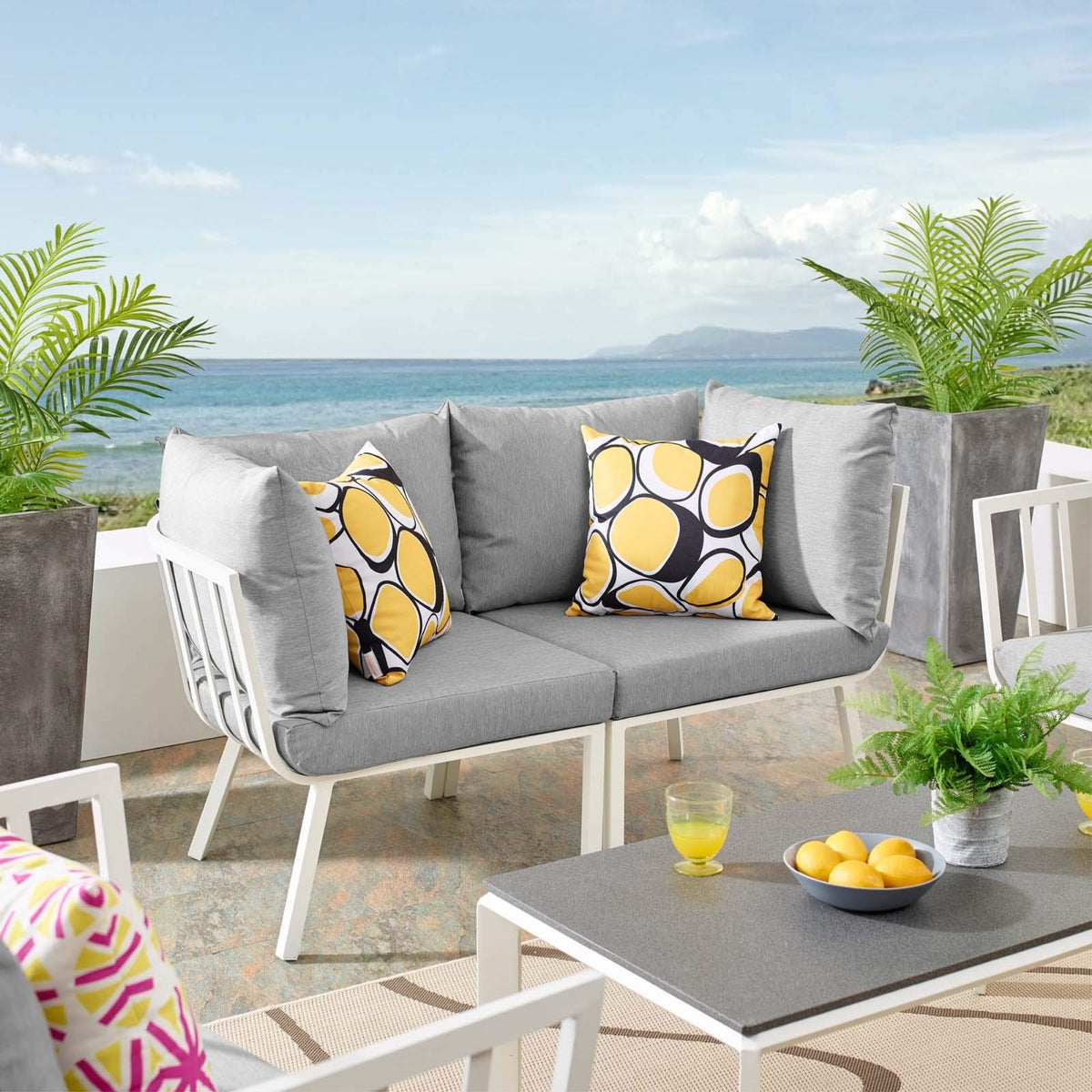 Casafoyer Riverside Outdoor Furniture, 2-Piece Set, White Gray