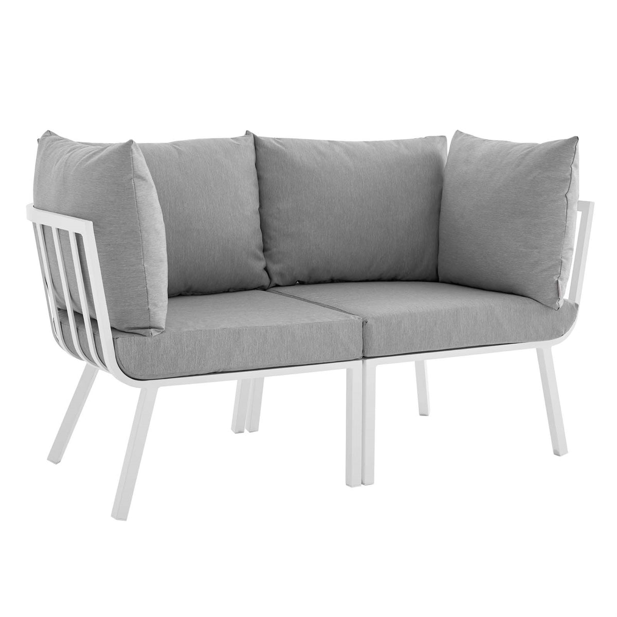 Riverside 2 Piece Outdoor Patio Aluminum Sectional Sofa Set White Gray