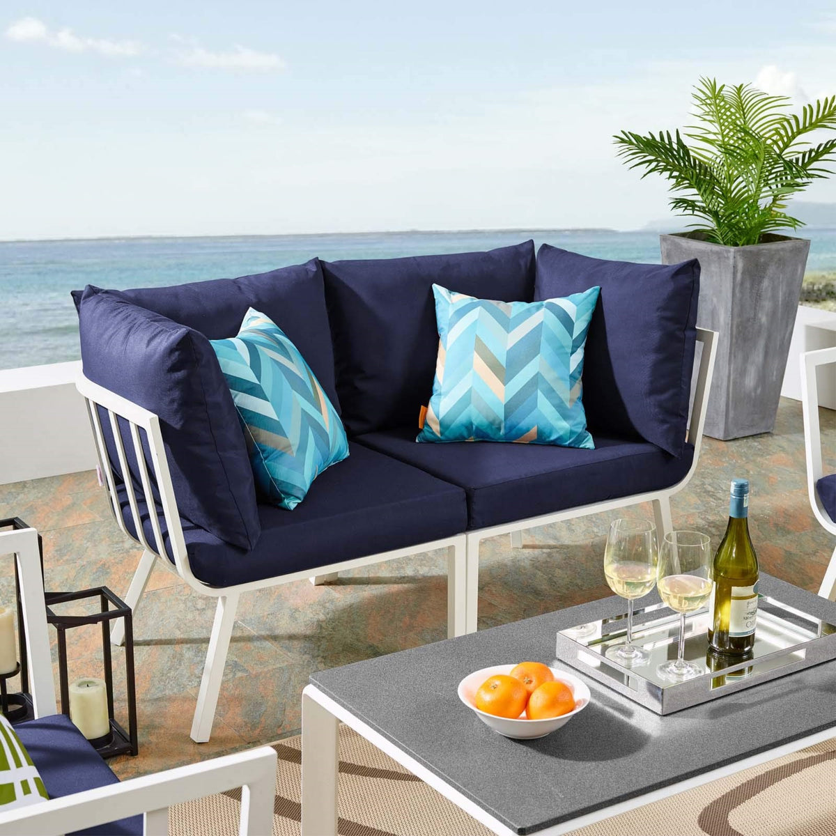 Casafoyer Riverside Outdoor Furniture, 2-Piece Set, White Navy