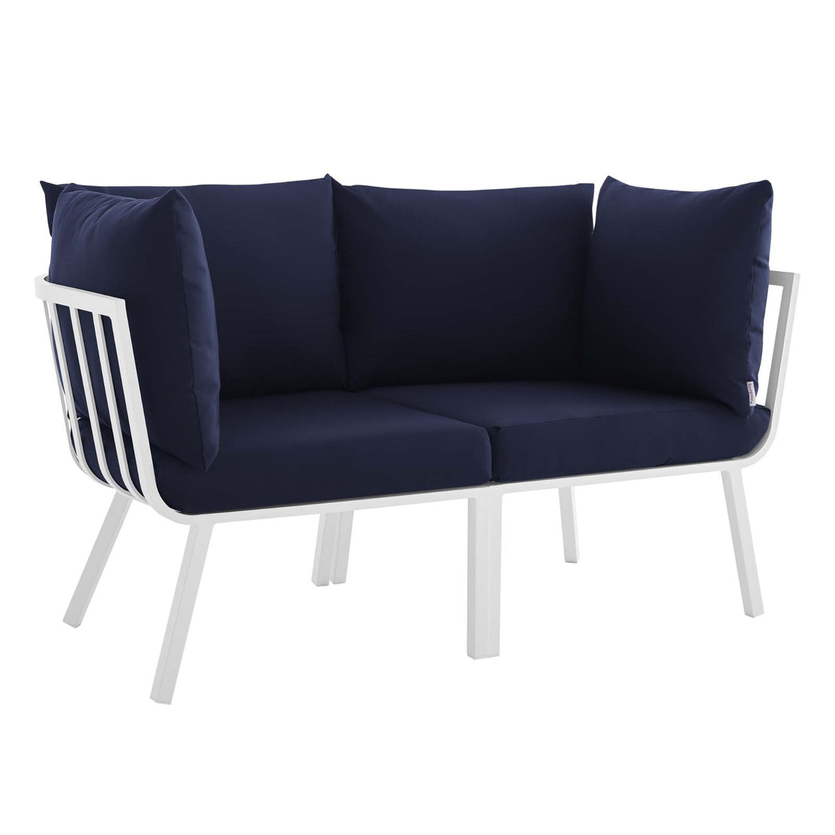 Riverside 2 Piece Outdoor Patio Aluminum Sectional Sofa Set White Navy