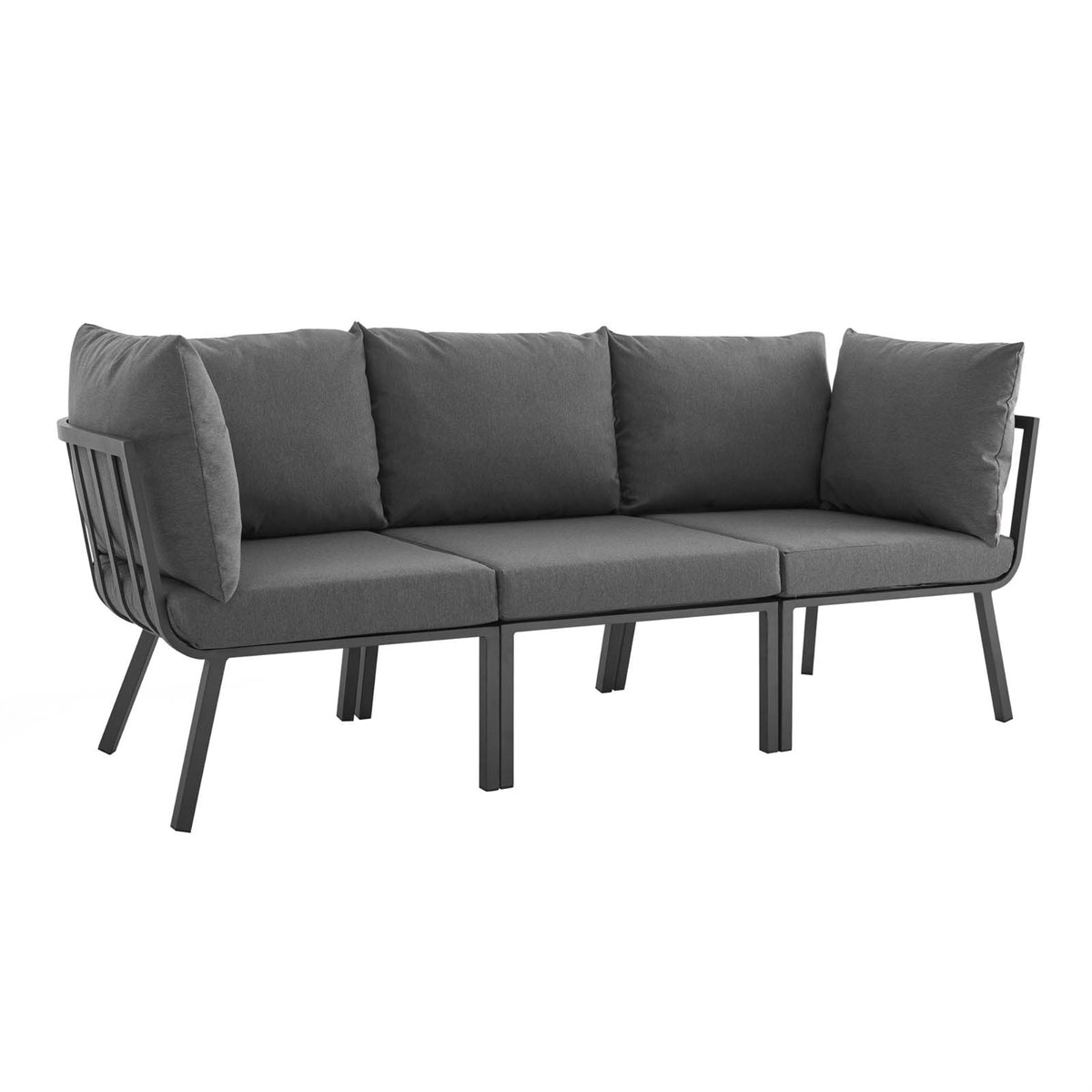 Riverside 3 Piece Outdoor Patio Aluminum Sectional Sofa Set Gray Charcoal