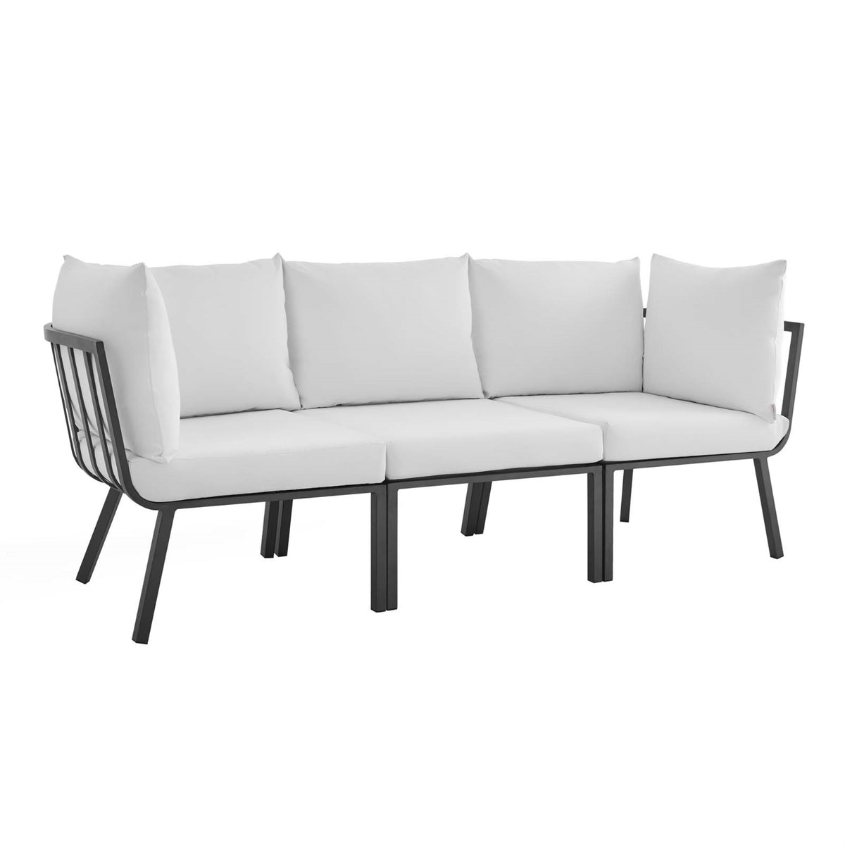 Riverside 3 Piece Outdoor Patio Aluminum Sectional Sofa Set Gray White