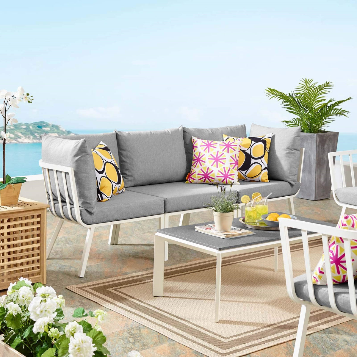 Casafoyer Riverside Outdoor Furniture, 3-Piece Set, White Gray