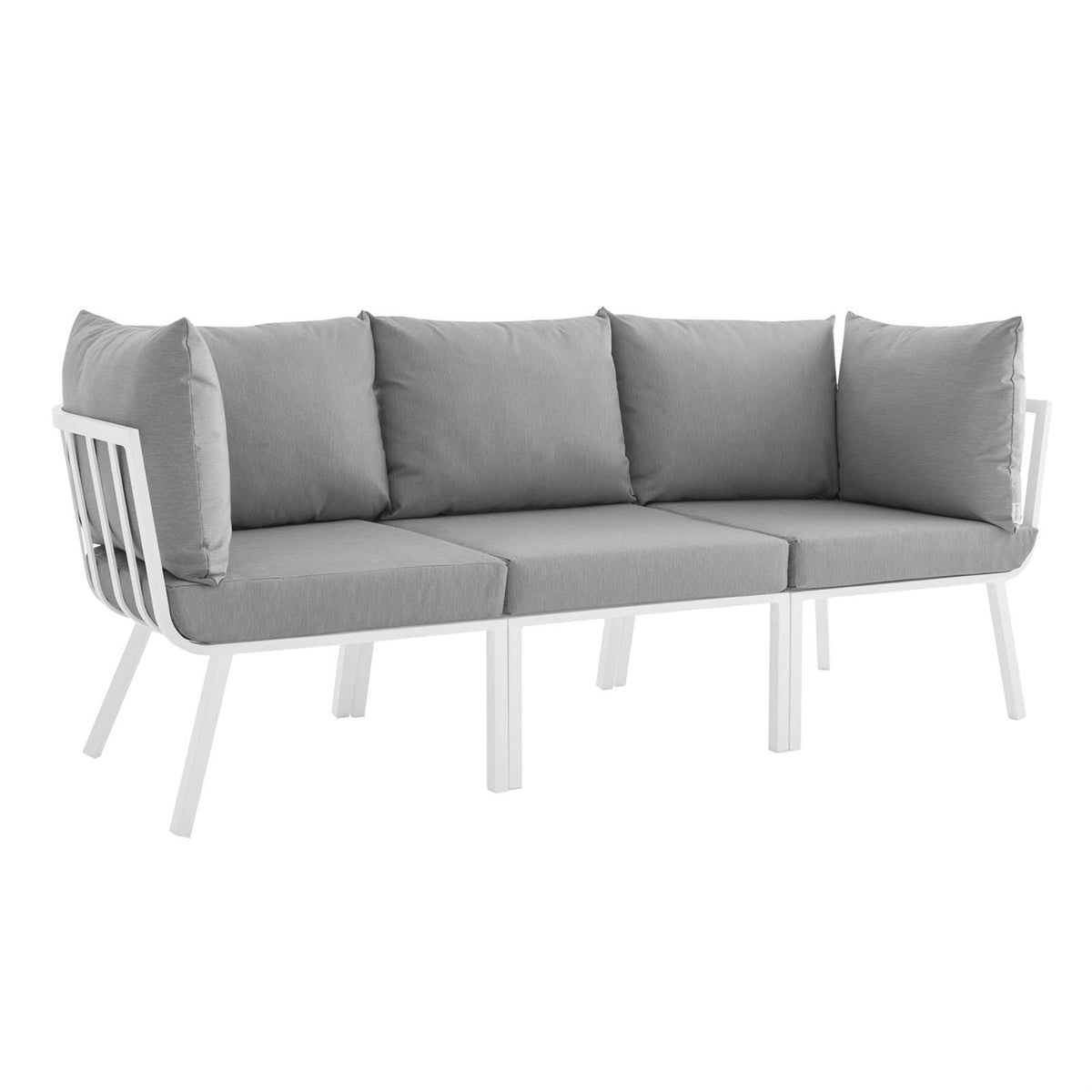 Riverside 3 Piece Outdoor Patio Aluminum Sectional Sofa Set White Gray