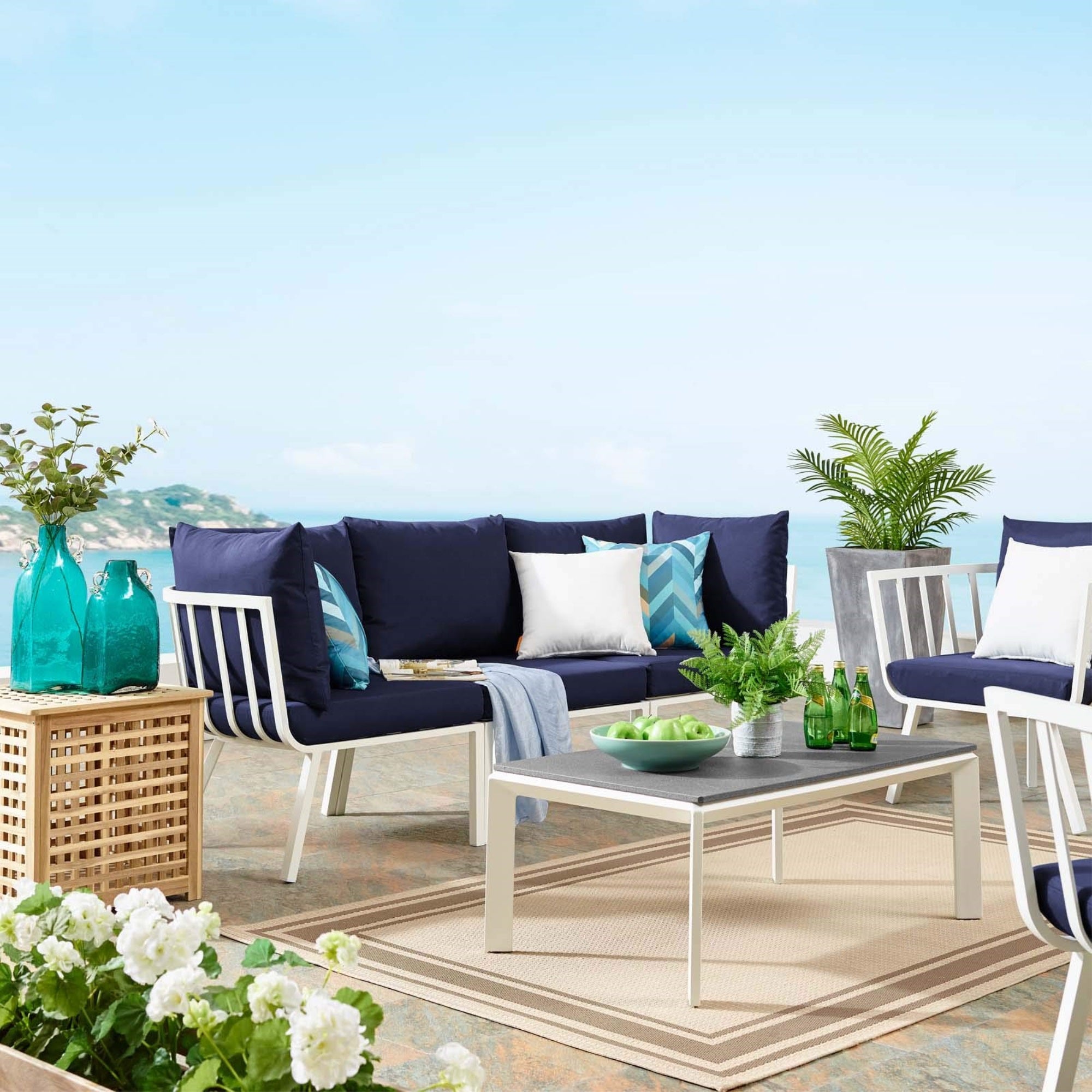 Casafoyer Riverside Outdoor Furniture, 3-Piece Set, White Navy