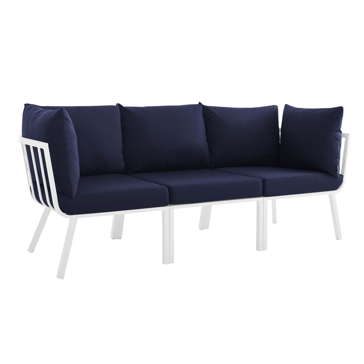 Riverside 3 Piece Outdoor Patio Aluminum Sectional Sofa Set White Navy