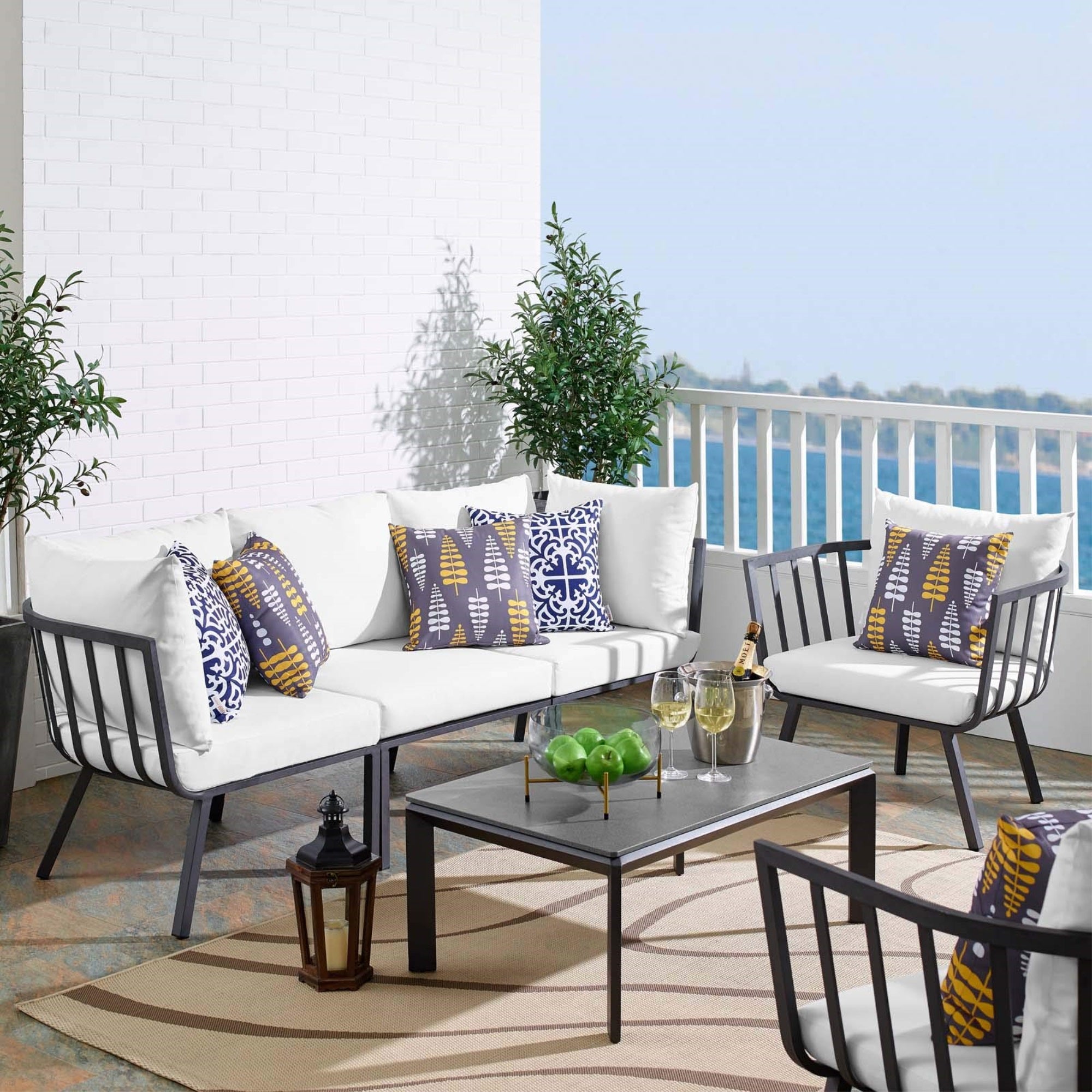 Casafoyer Riverside Outdoor Furniture, 5-Piece Set, Gray White