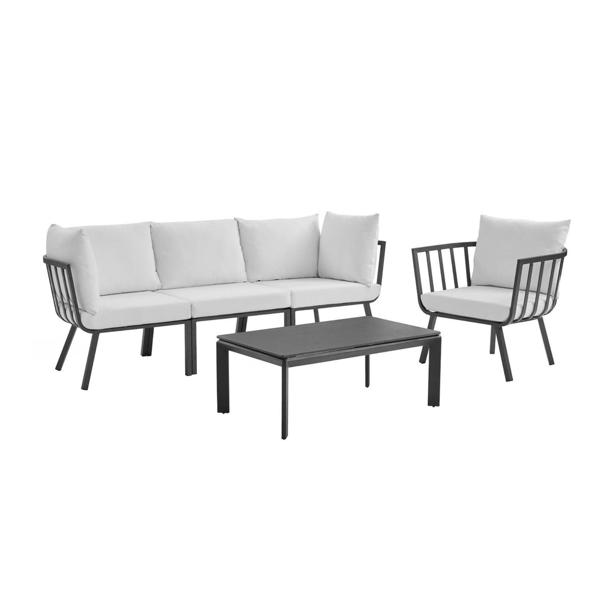 Riverside 5 Piece Outdoor Patio Aluminum Set Gray White